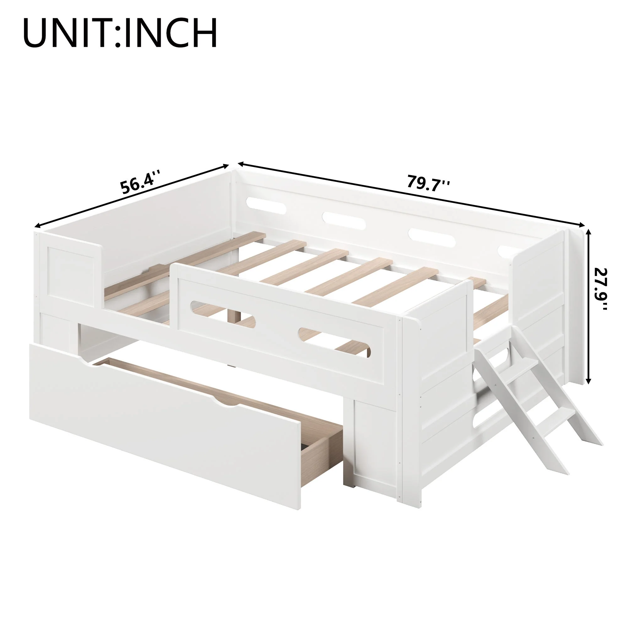 Platform Bed With Guardrail And Drawer - Image 31