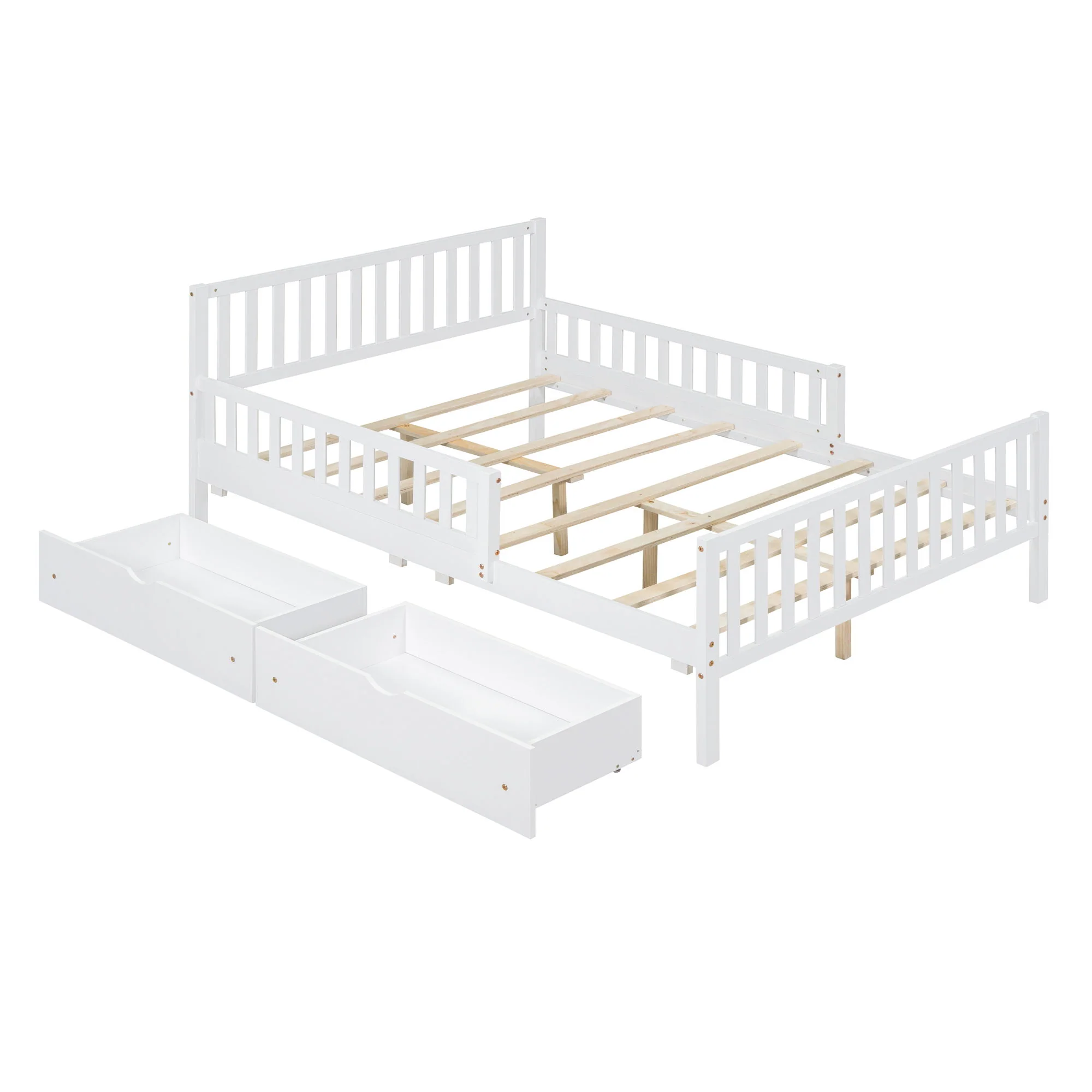 Platform Bed With Guardrails On Both Sides And 2 Storage Drawers - Image 17