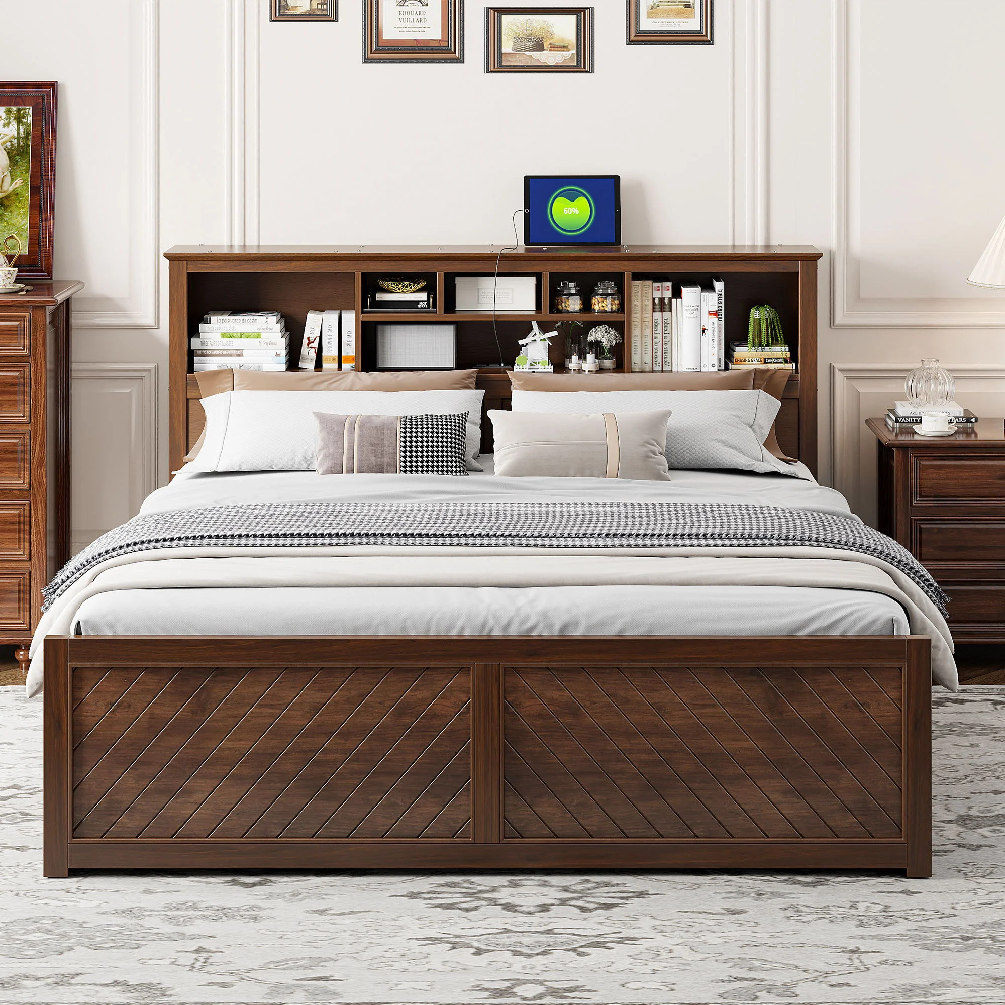 Platform Bed With Multi Storage Headboard, USB And Drawers - Image 9