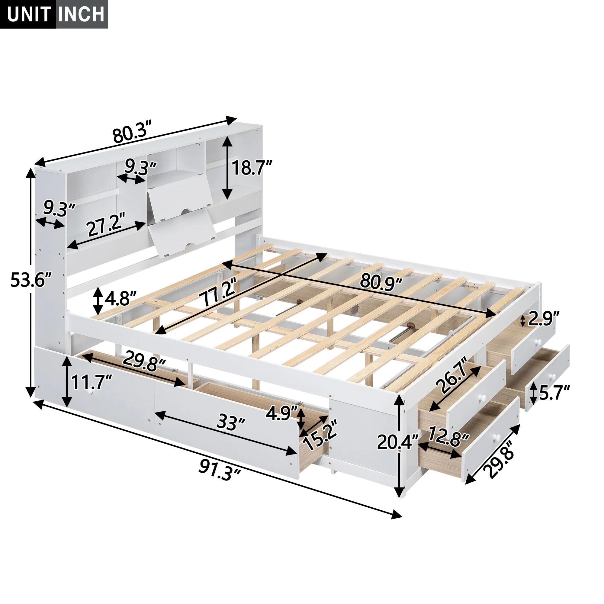 Platform Bed With Storage Headboard And 8 Drawers - Image 3