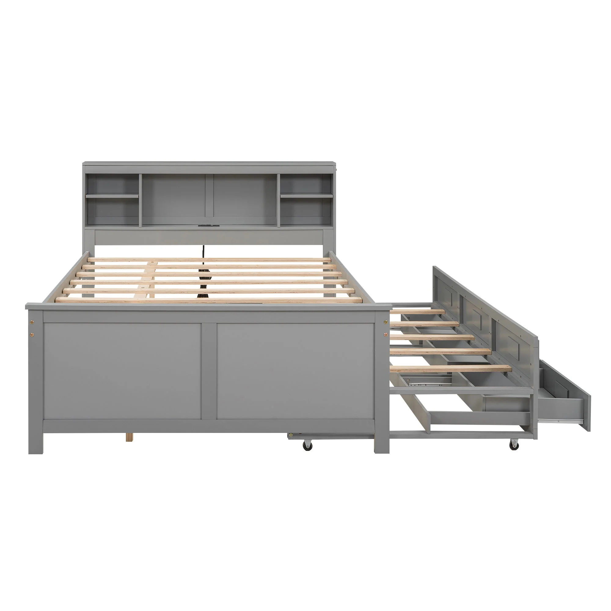 Platform Bed With Storage Headboard, USB, Trundle And 3 Drawers - Image 10