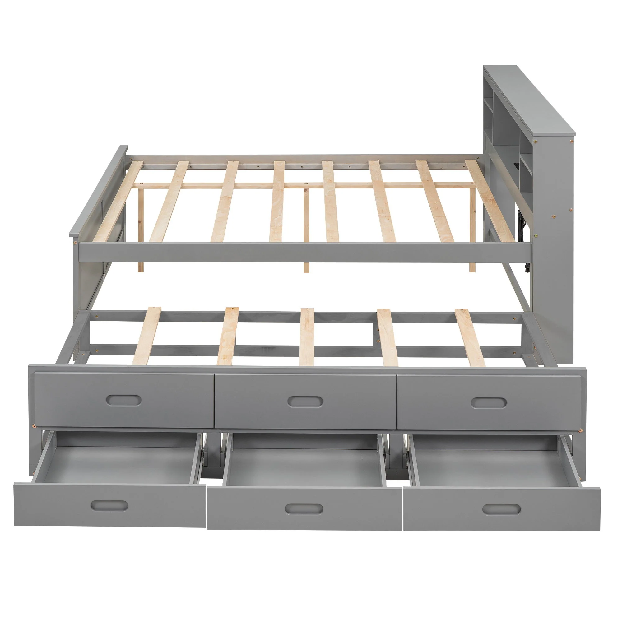 Platform Bed With Storage Headboard, USB, Trundle And 3 Drawers - Image 22