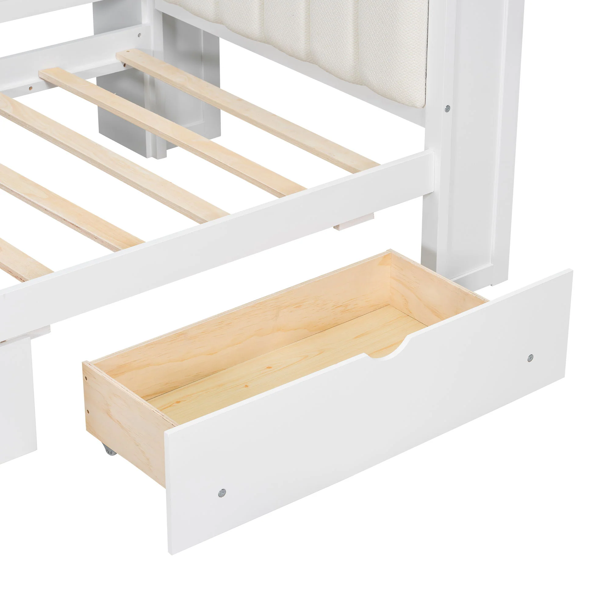 Platform Bed With Upholstered Headboard, Storage Shelves, Drawers, Charging Station, LED Lighting, Built In Desk - Image 12