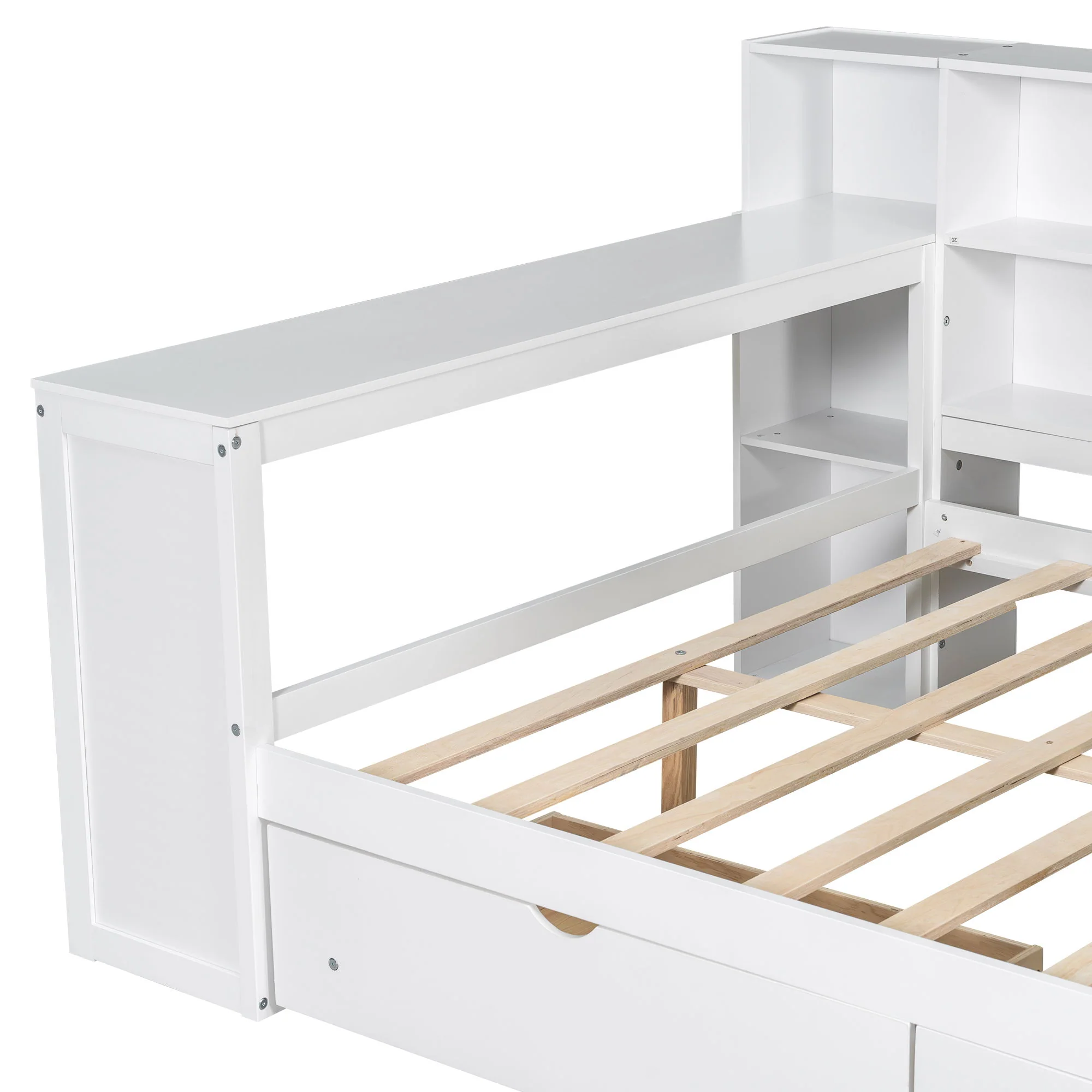 Platform Bed With Upholstered Headboard, Storage Shelves, Drawers, Charging Station, LED Lighting, Built In Desk - Image 17