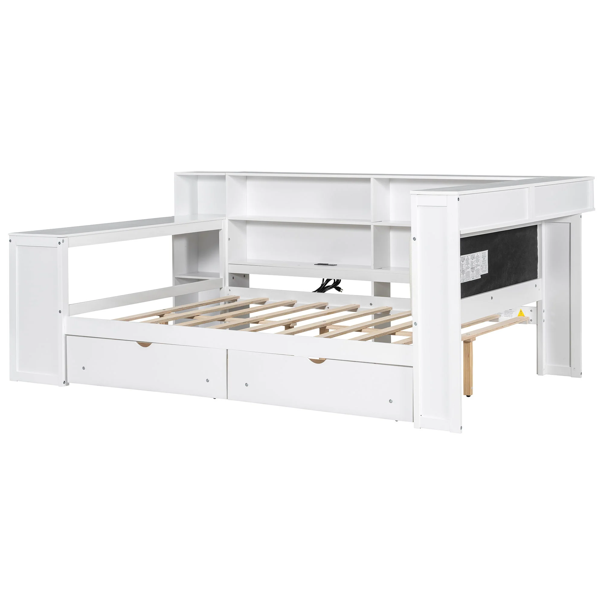 Platform Bed With Upholstered Headboard, Storage Shelves, Drawers, Charging Station, LED Lighting, Built In Desk - Image 20