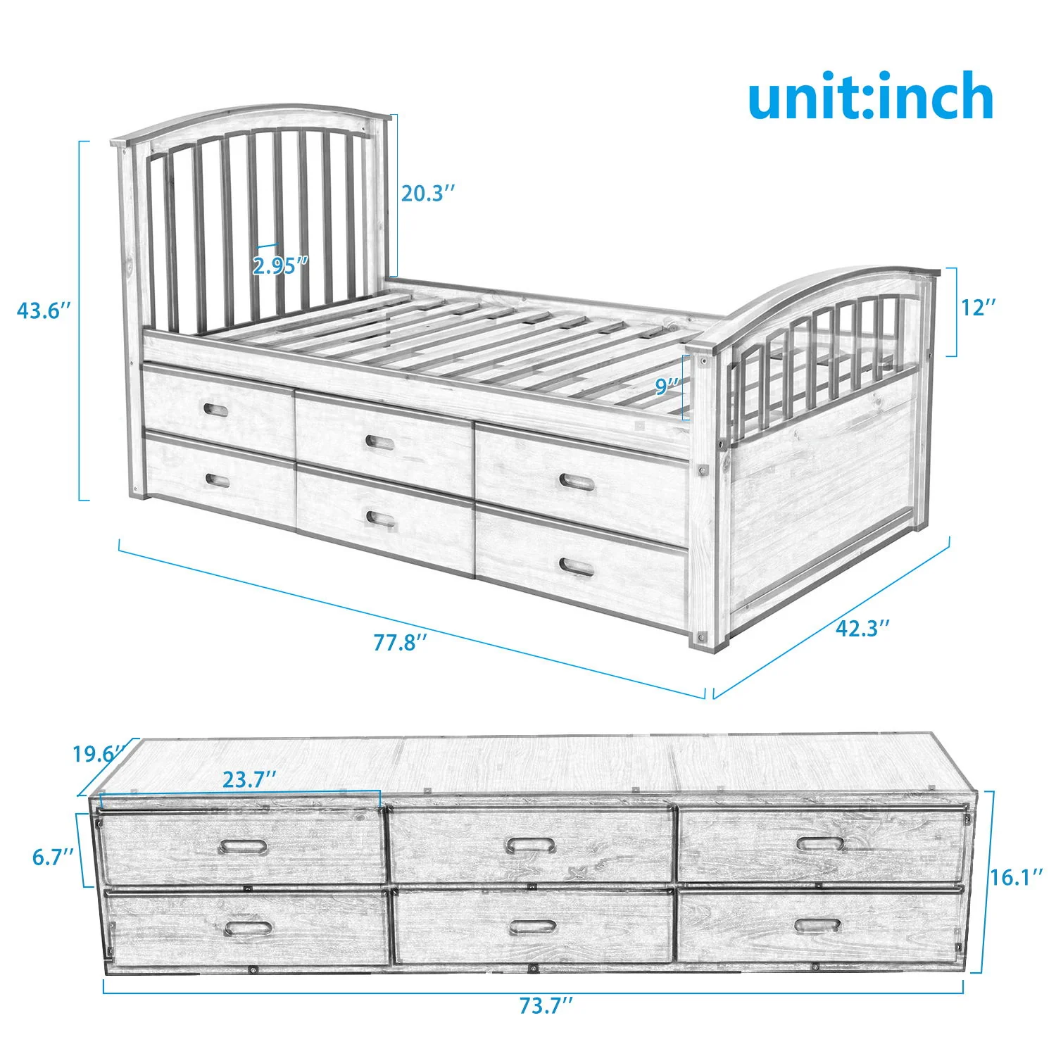 Platform Storage Bed Solid Wood Bed With 6 Drawers - Image 12