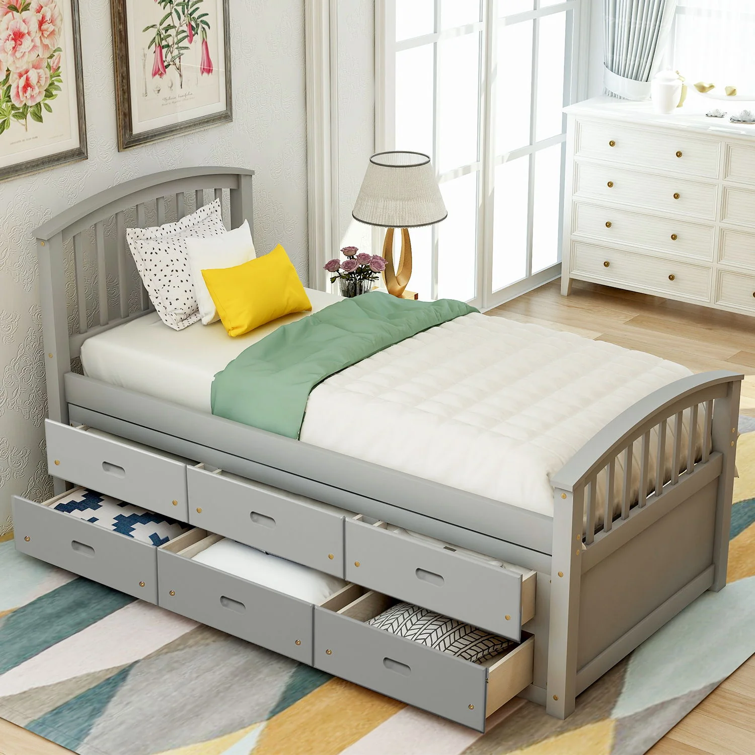 Platform Storage Bed Solid Wood Bed With 6 Drawers - Image 4
