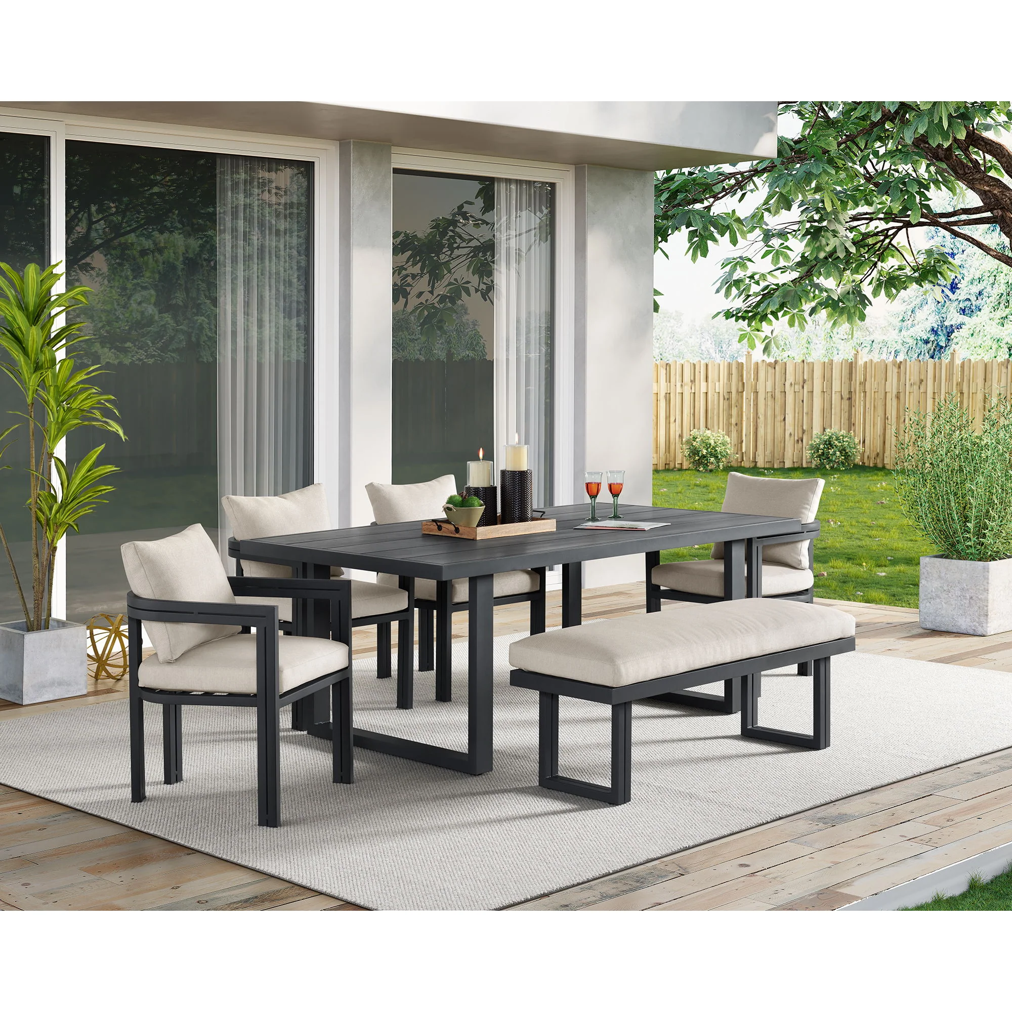 Playa - Dining Bench - Dark Gray / Beige - Image 6