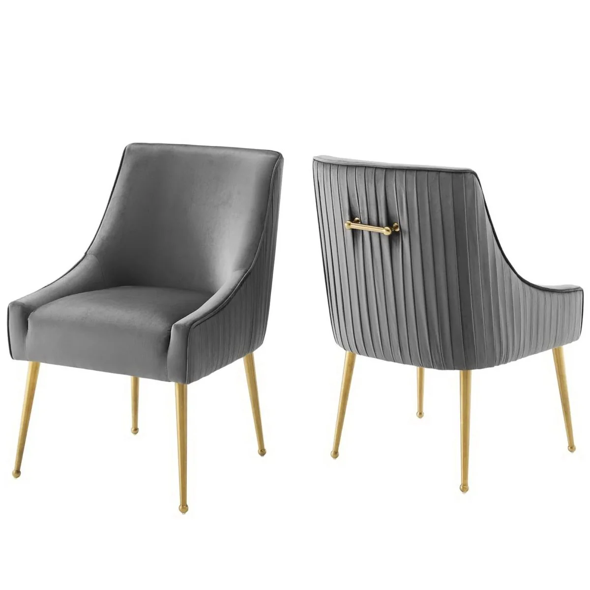 Pleated Back Performance Velvet Dining Chair Set of 2 – Gold Legs
