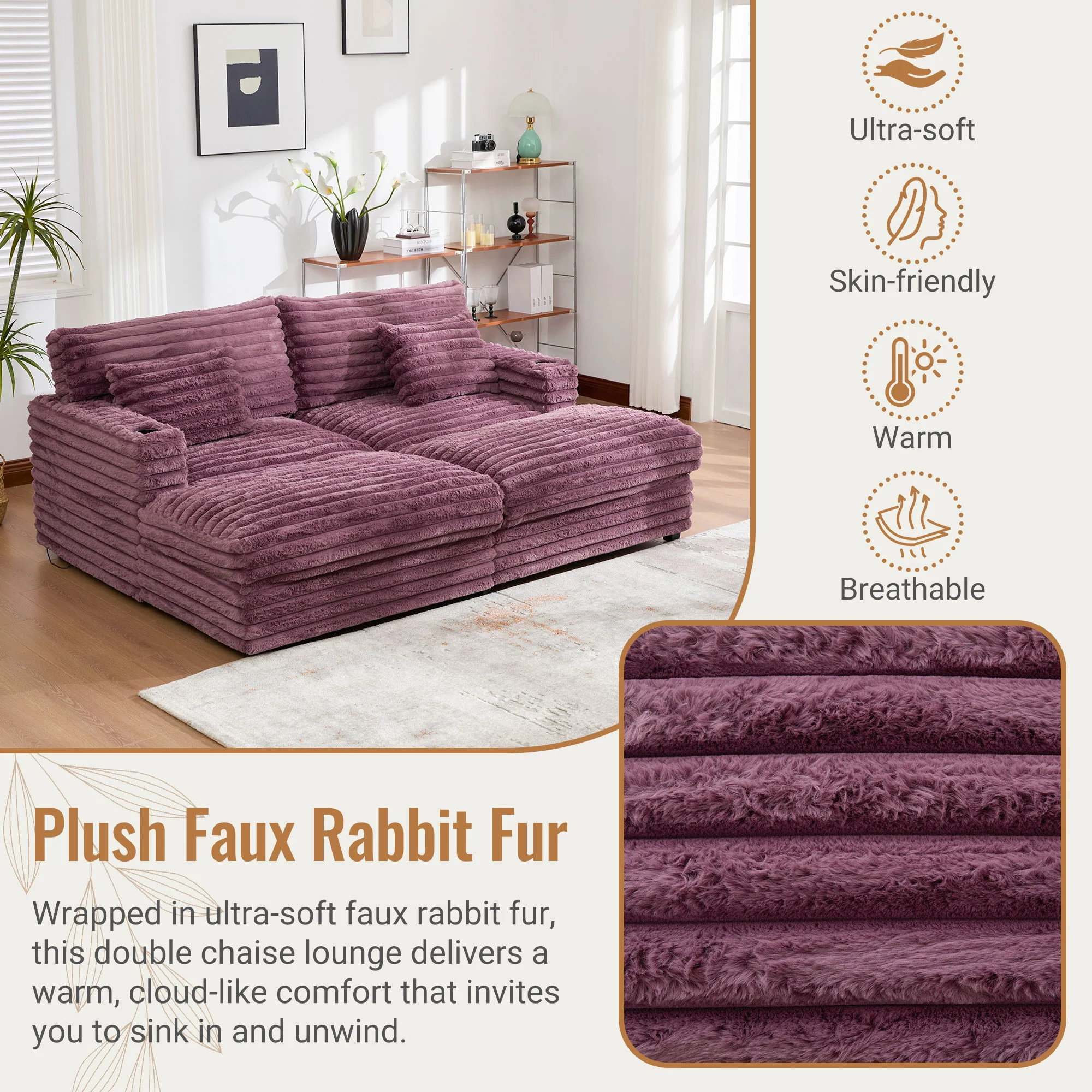 Oversized Double Chaise Lounge Sofa Bed With USB Ports And Cup Holders - Image 13