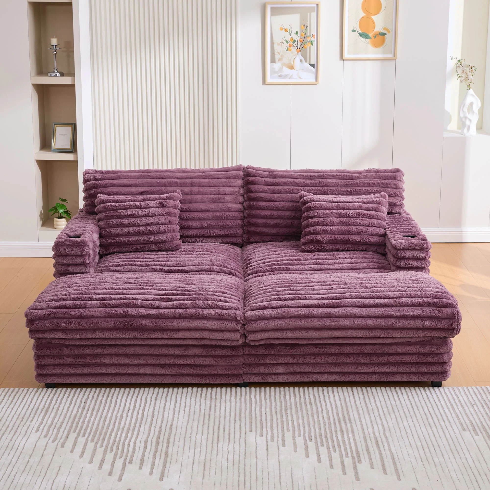 Oversized Double Chaise Lounge Sofa Bed With USB Ports And Cup Holders - Image 21