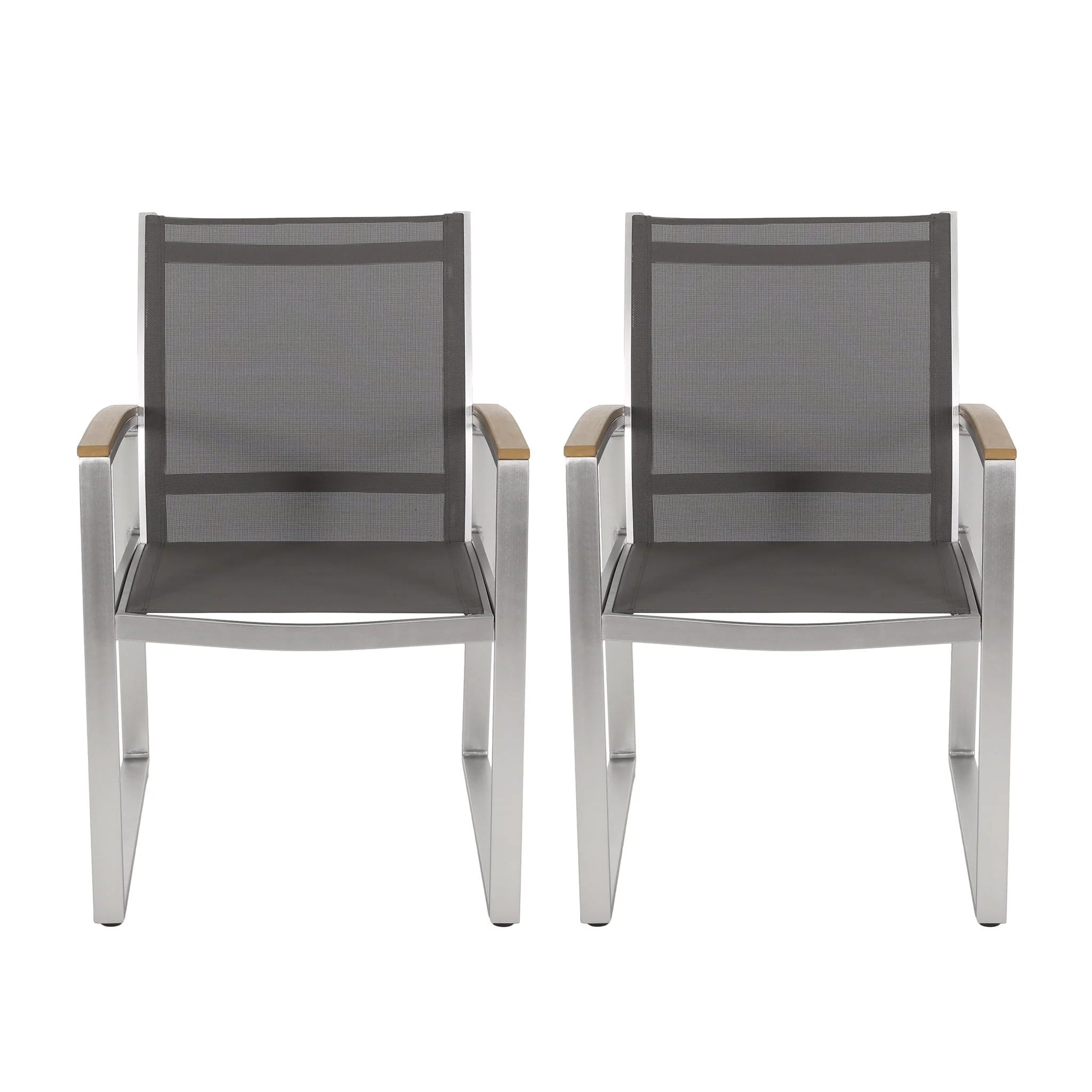Poetic - Outdoor Dining Chair With Faux Wood Arms And Aluminum Frame (Set of 2) - Gray