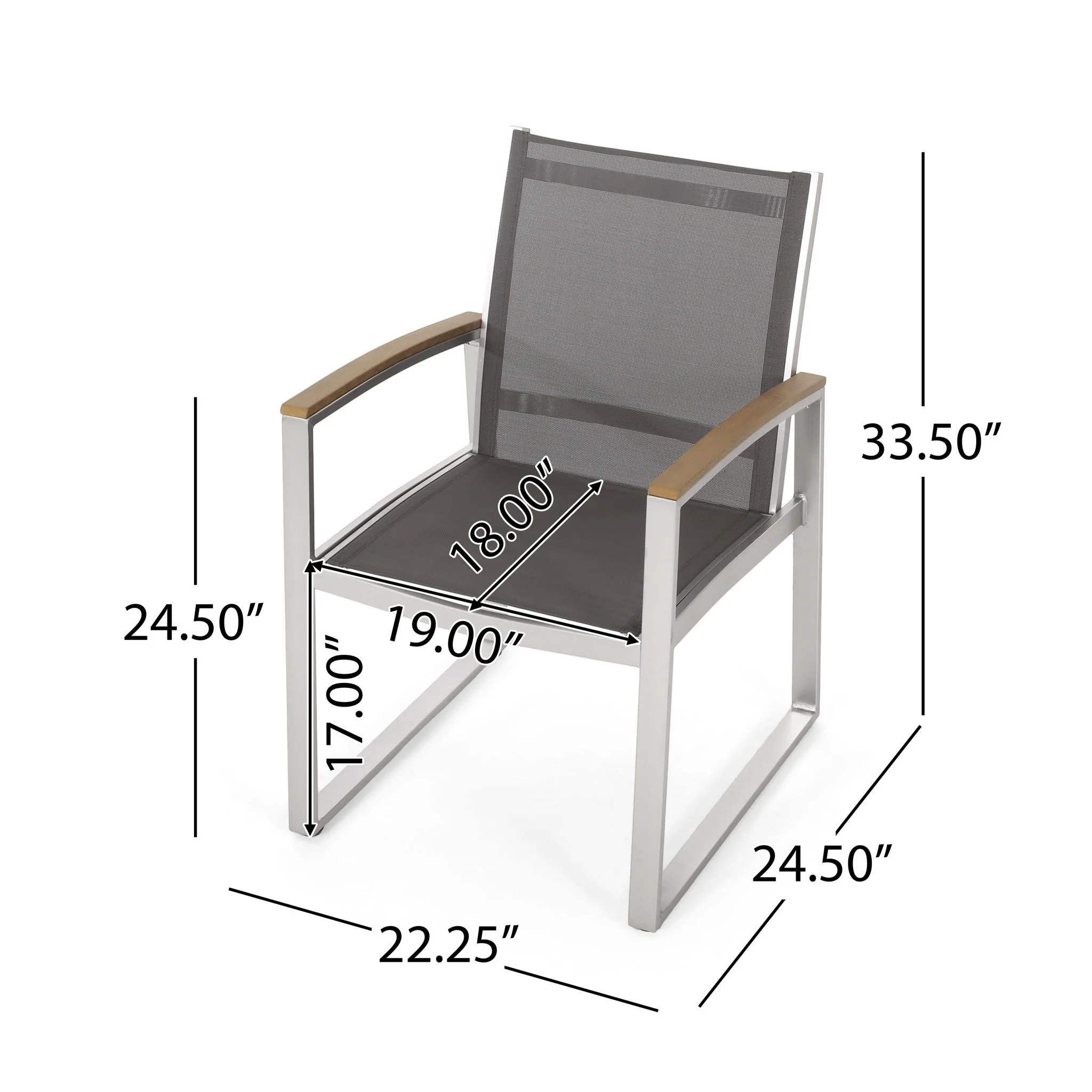 Poetic - Outdoor Dining Chair With Faux Wood Arms And Aluminum Frame (Set of 2) - Gray - Image 6