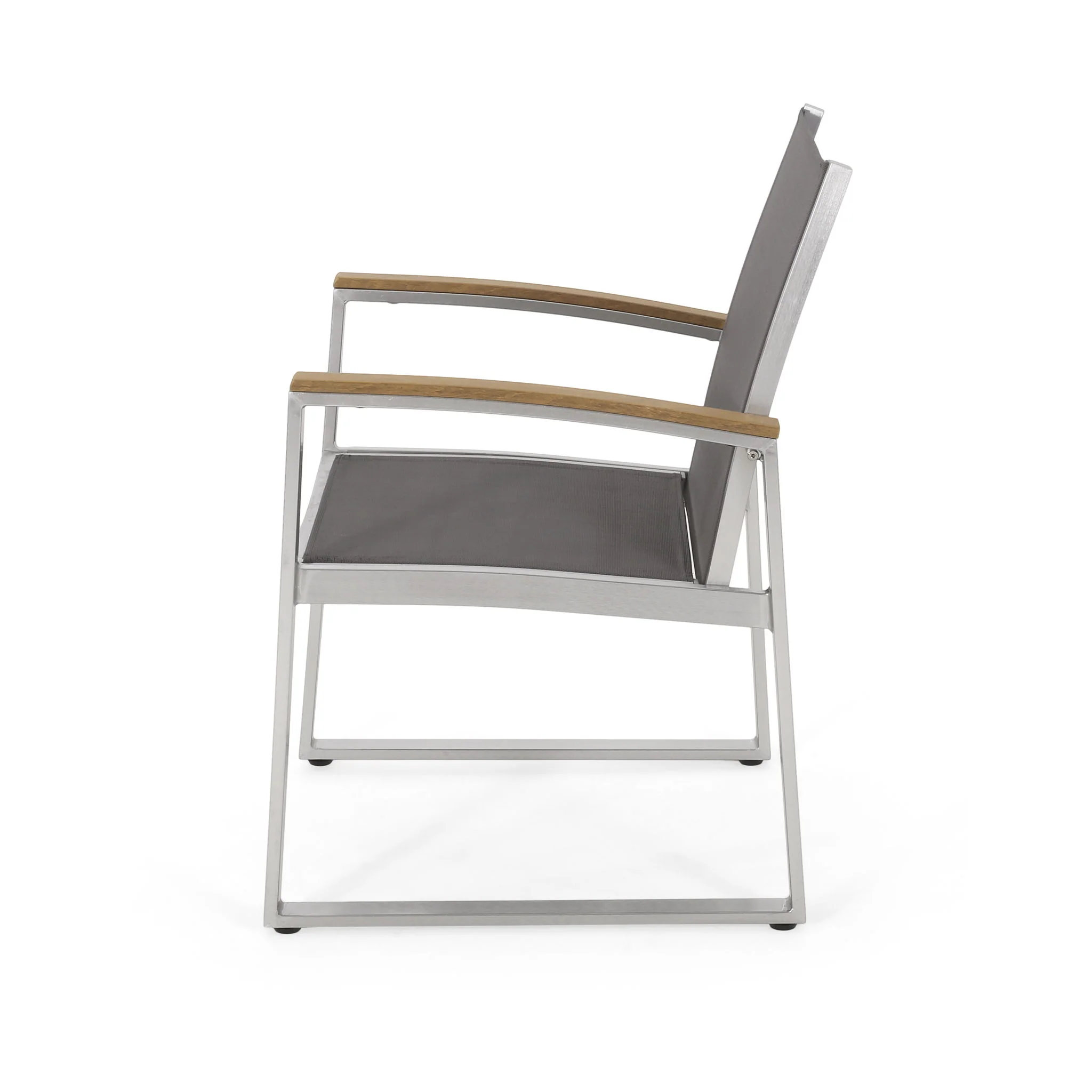 Poetic - Outdoor Dining Chair With Faux Wood Arms And Aluminum Frame (Set of 2) - Gray - Image 7