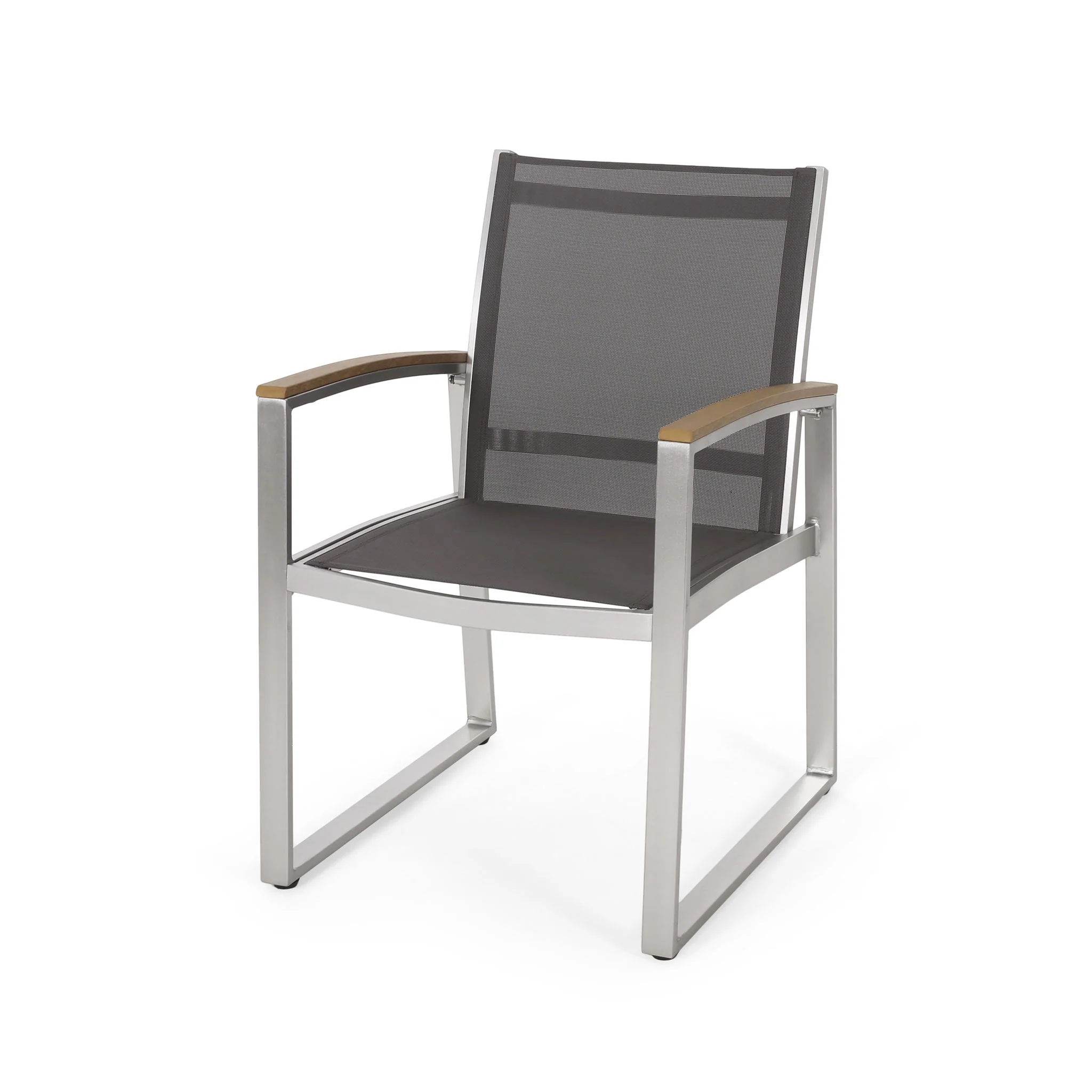 Poetic - Outdoor Dining Chair With Faux Wood Arms And Aluminum Frame (Set of 2) - Gray - Image 8