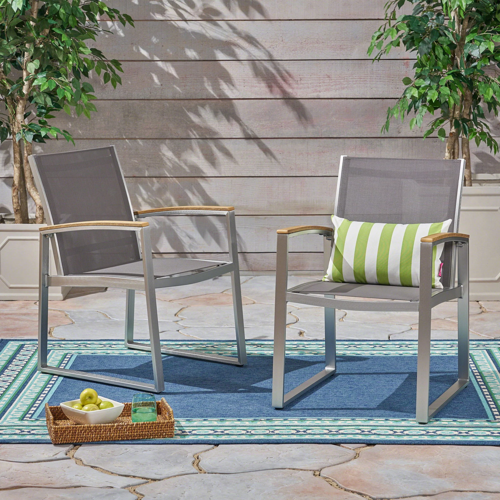 Poetic - Outdoor Dining Chair With Faux Wood Arms And Aluminum Frame (Set of 2) - Gray - Image 9