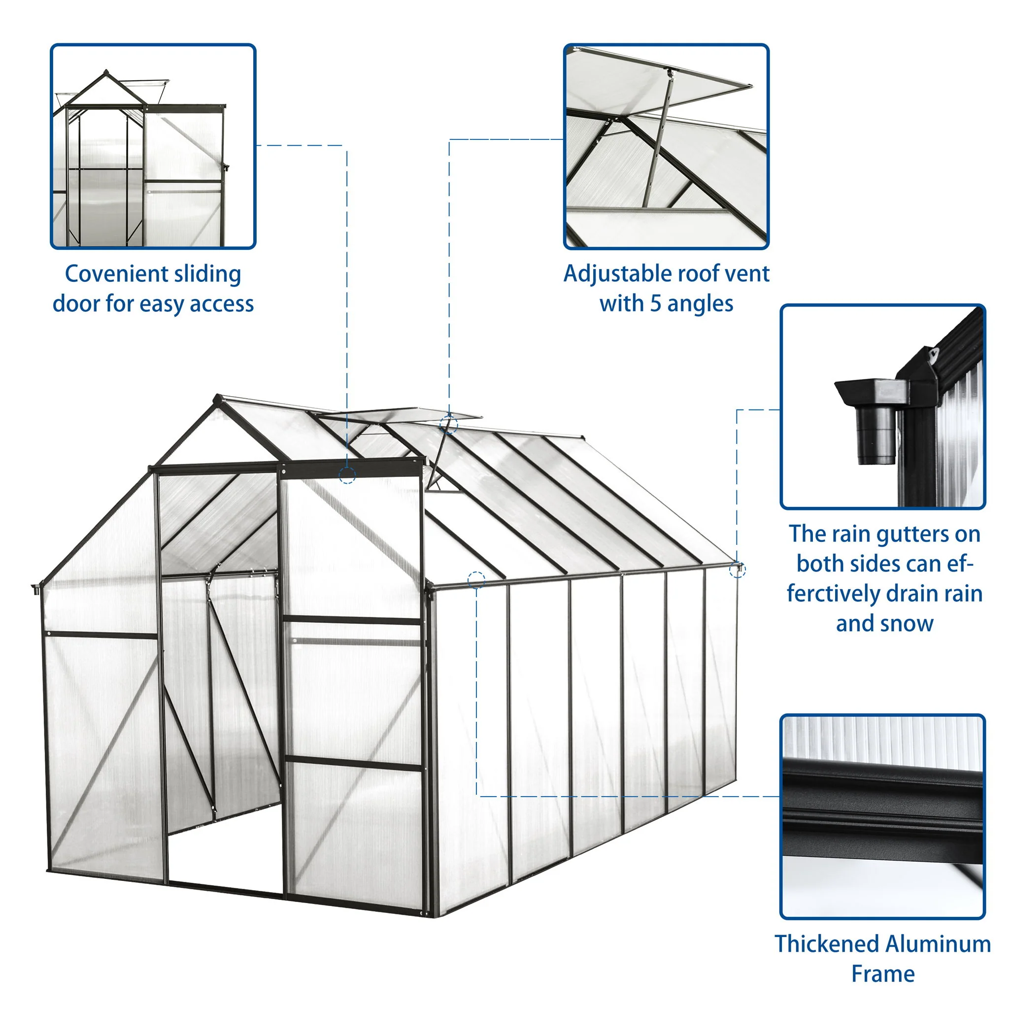 Polycarbonate house Raised Base And Anchor Aluminum Heavy Duty Walk-In houses For Outdoor Backyard In All Season - Image 30