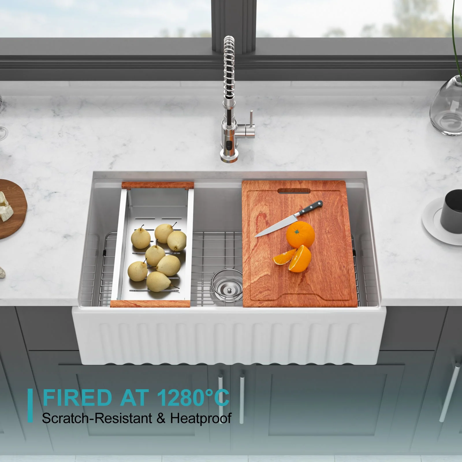 Porcelain Ceramic Farmhouse Sink Workstation With Reversible Apron Design - Single Bowl - Image 15