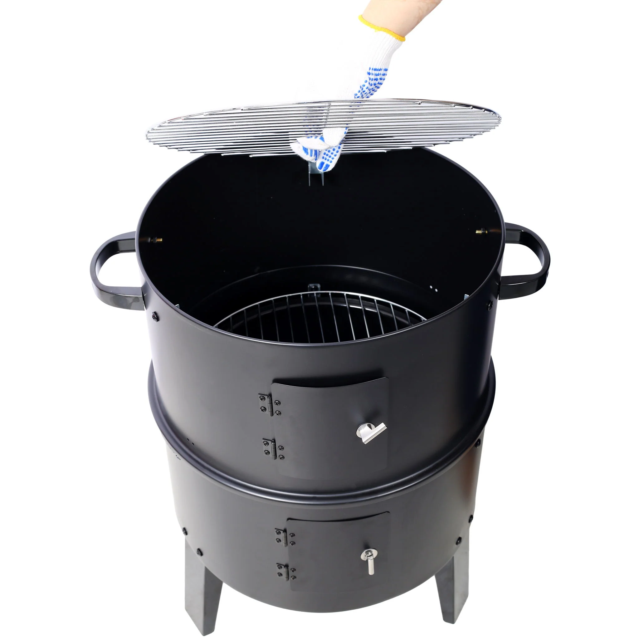 Portable Charcoal Smoker Grill For Outdoor Cooking - Black - Image 2