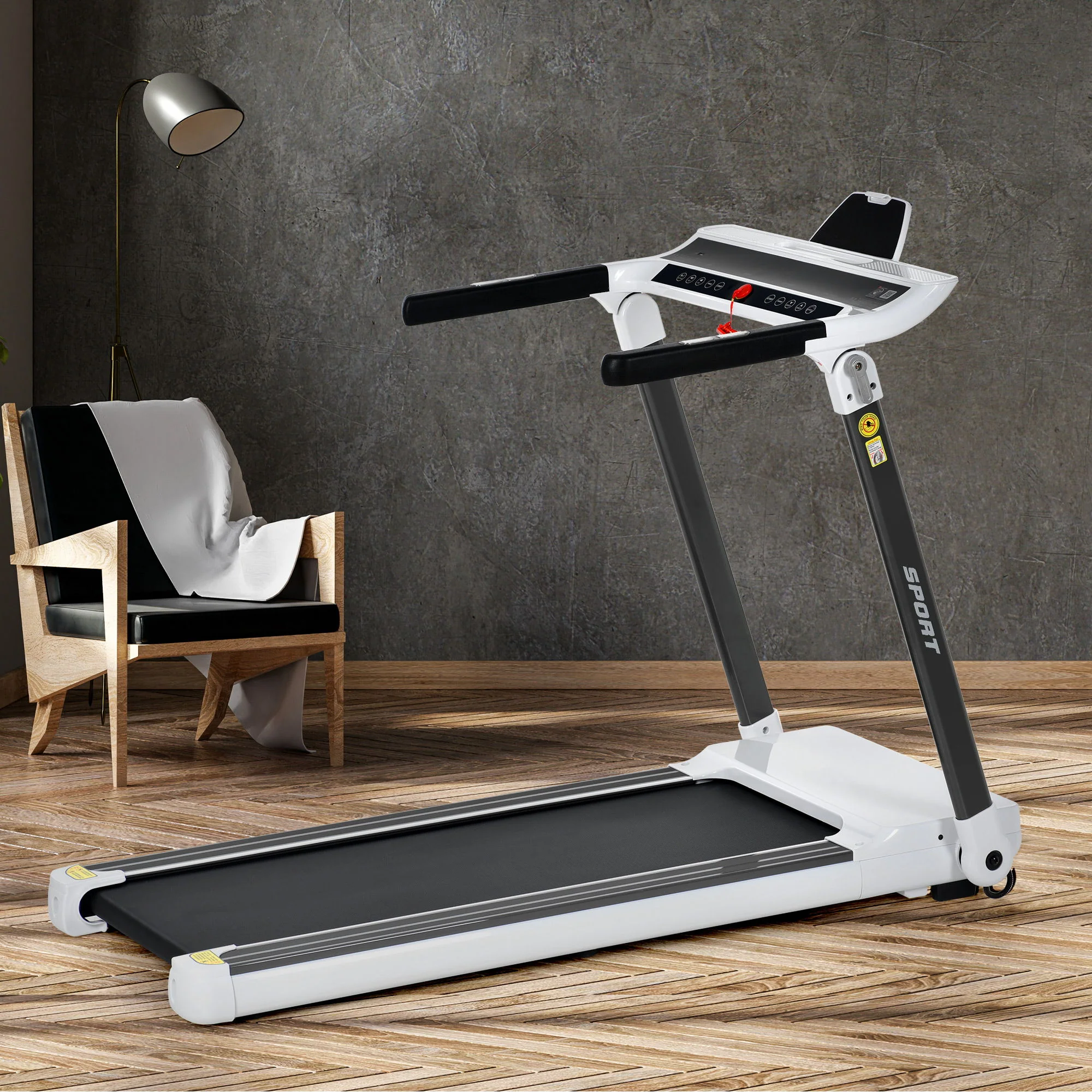 Portable Compact Treadmill, Electric Motorized 3.5Hp, 14Km / H, Medium Running Machine Motorised Gym 330Lbs, Foldable For Home Gym Fitness Workout Jogging Walking, Bluetooth Speaker App Fitime - White - Image 9