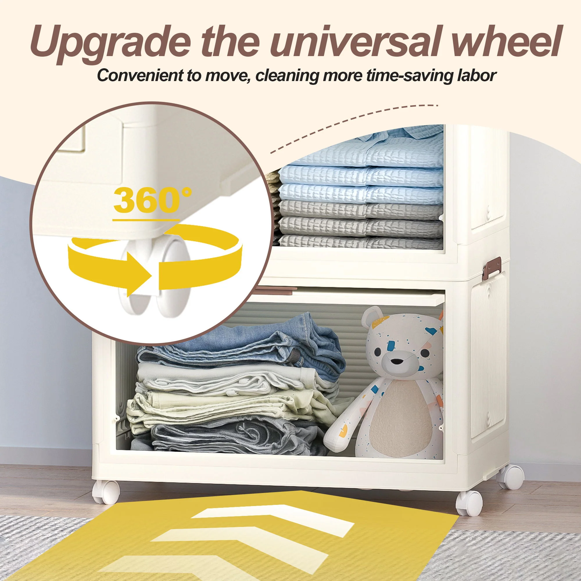 Portable Wardrobe Closet Storage Organizer With Magnetic Doors And Hanging Rod - Cream White - Image 4