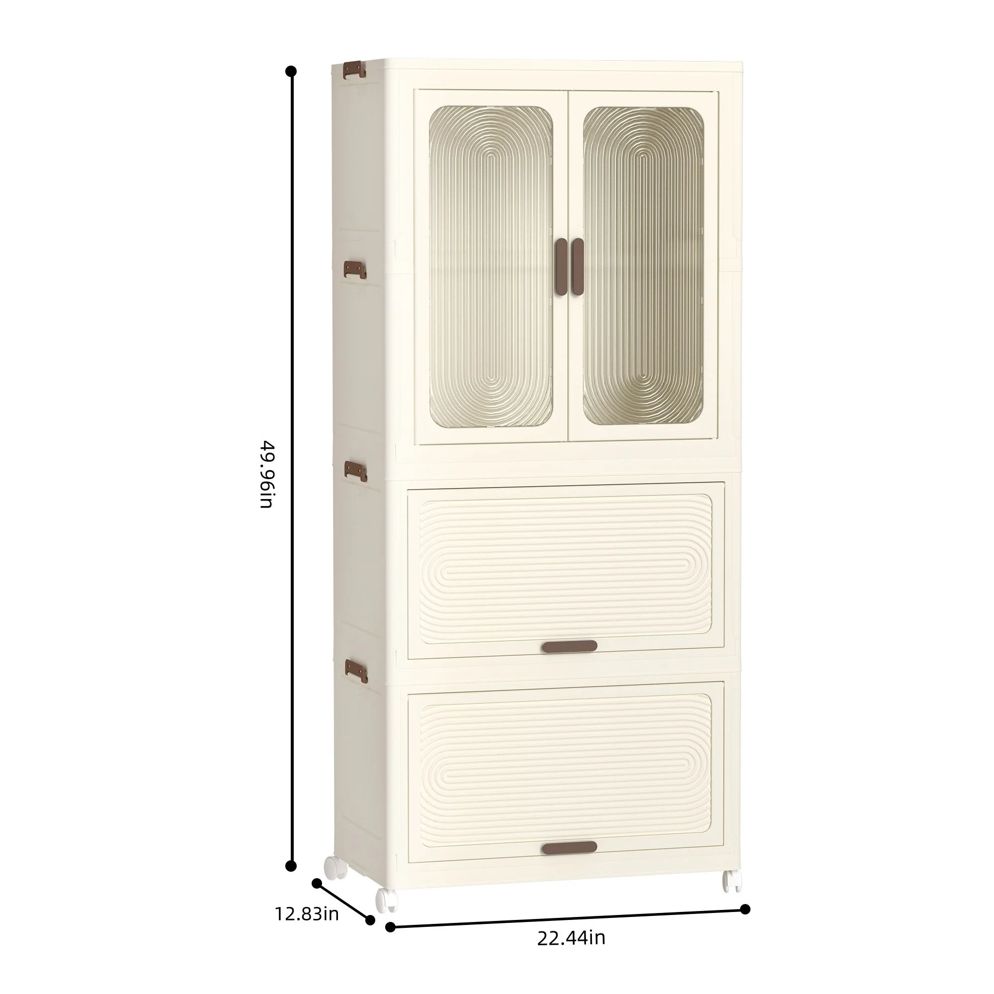 Portable Wardrobe Closet Storage Organizer With Magnetic Doors And Hanging Rod - Cream White - Image 5