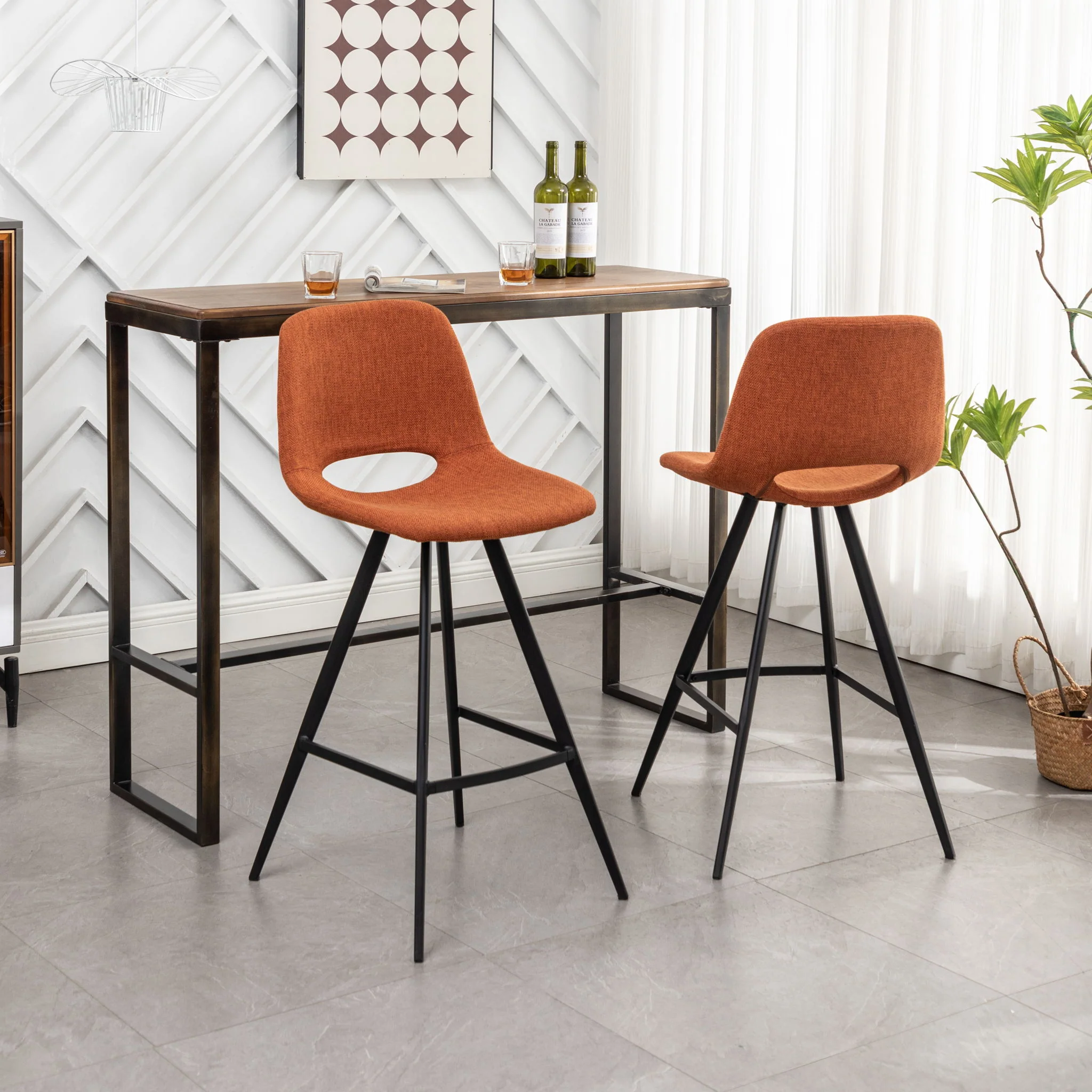 Porth - 28.25" Fabric Kitchen Counter Height Stools (Set of 2) - Orange - Image 9