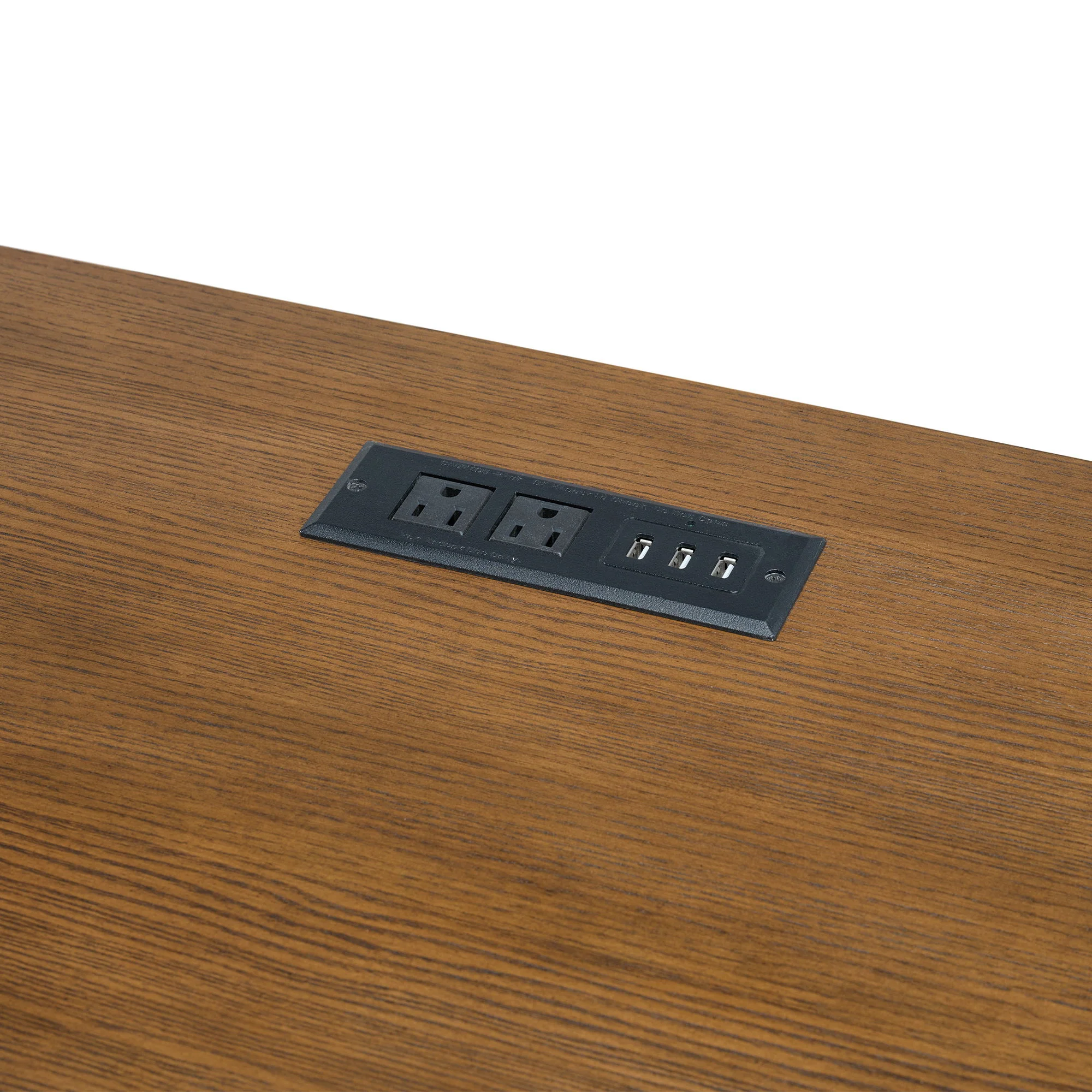Portico - Double Pedestal Desk With Power / USB - Brown Oak - Image 4