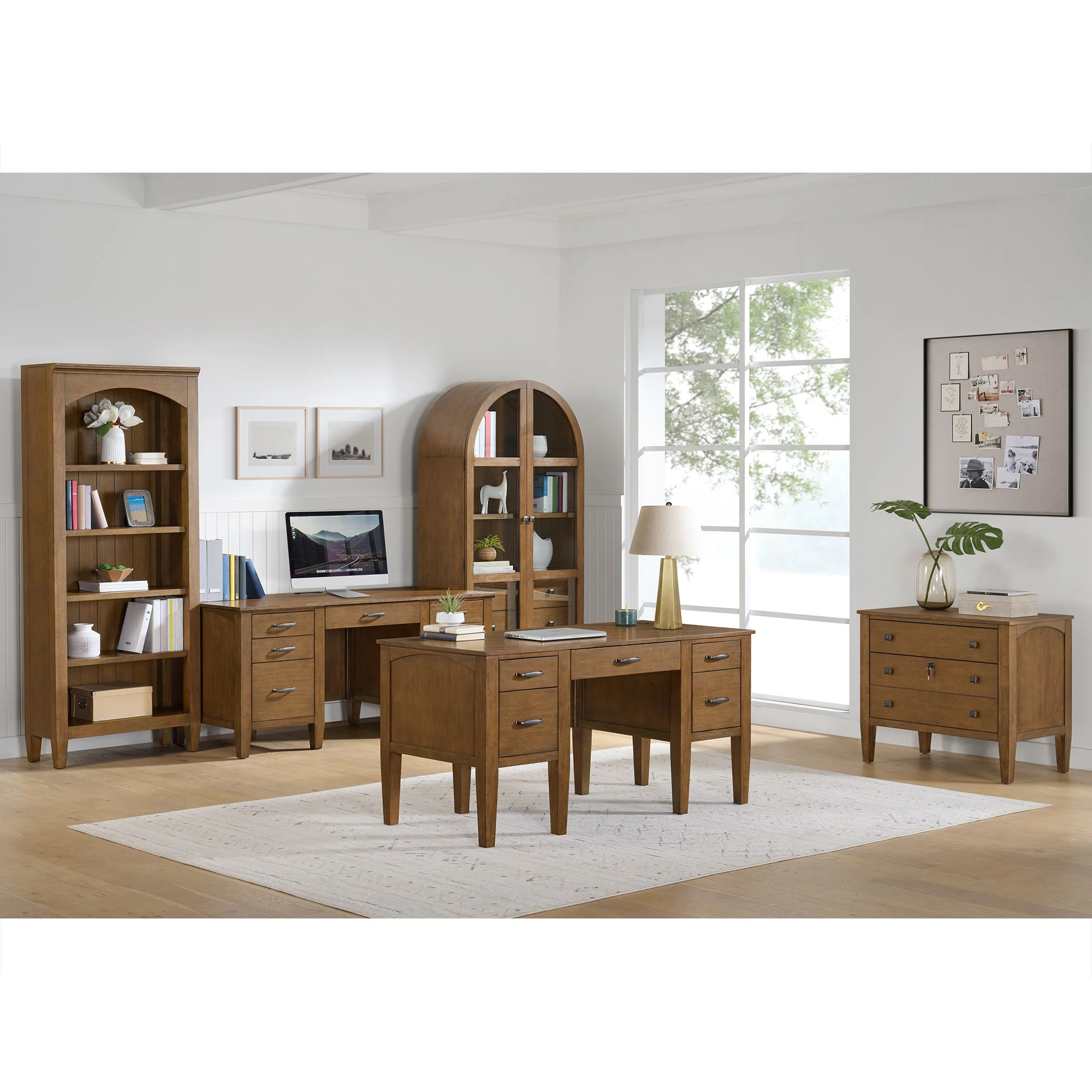 Portico - Half Pedestal Desk With Power / USB - Brown Oak - Image 8