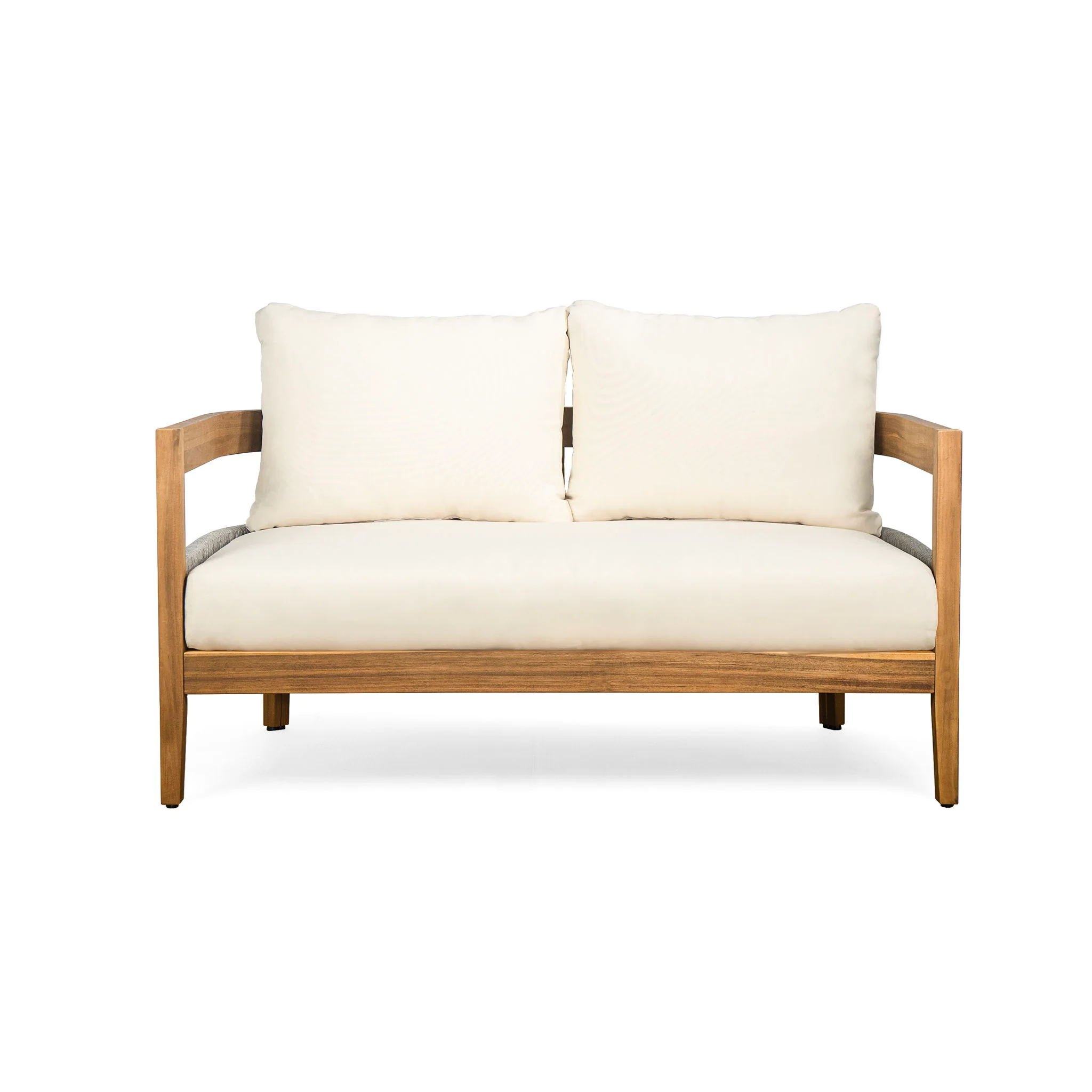 Porto - Outdoor 4 Piece Chat Set, Comfortable Seating, Acacia Wood And Rope, Compact Dimensions - Teak / Beige - Image 3