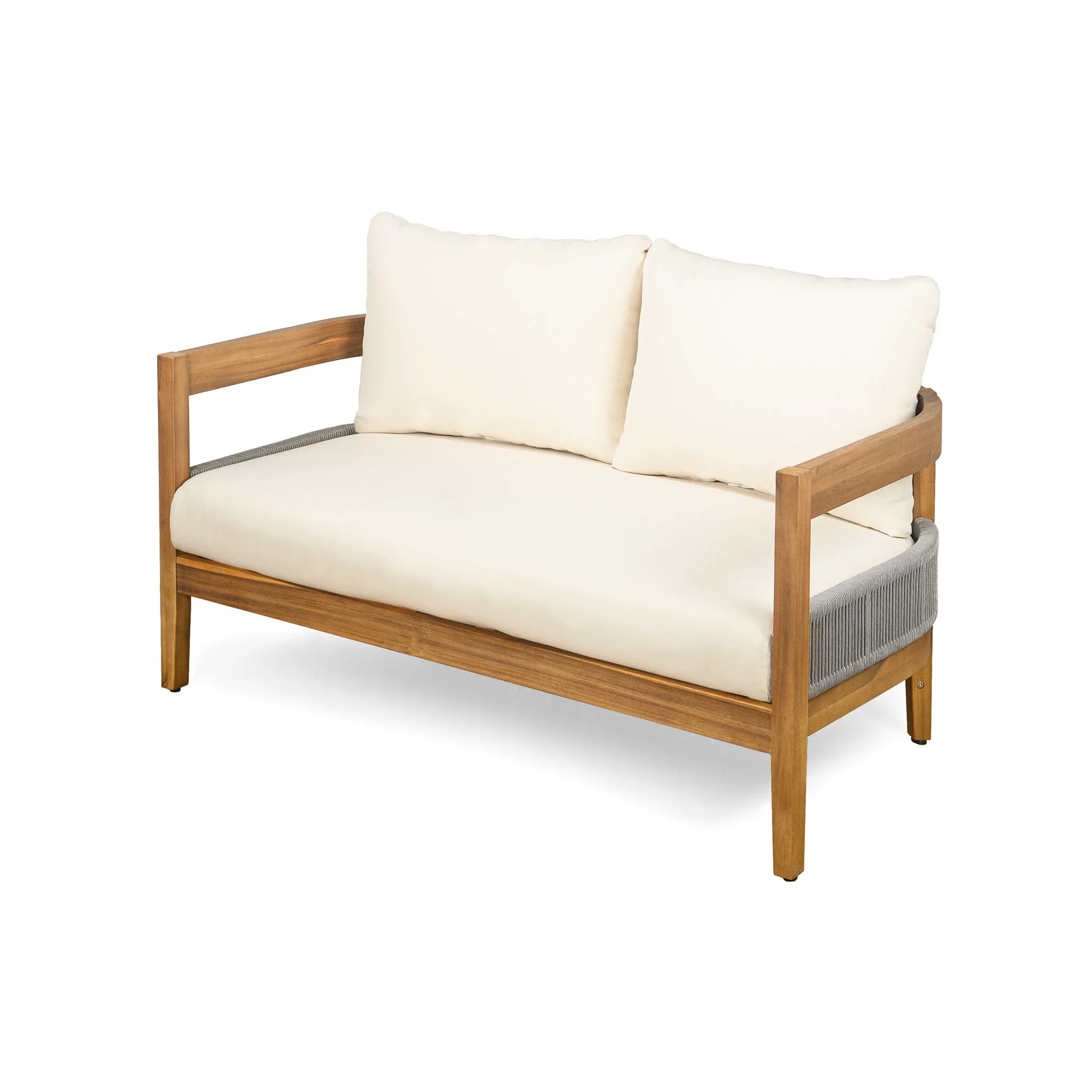 Porto - Outdoor Loveseat & Table - Beige / Teak - Image 7