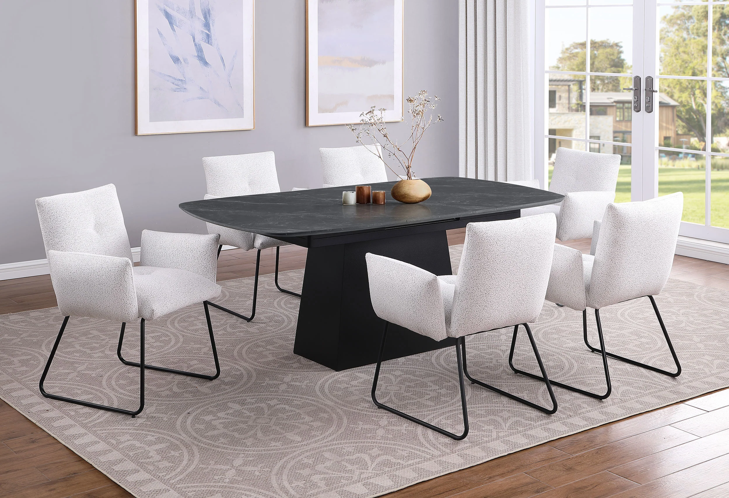 Potero 73-inch Faux Marble Extension Dining Table Black - Image 8