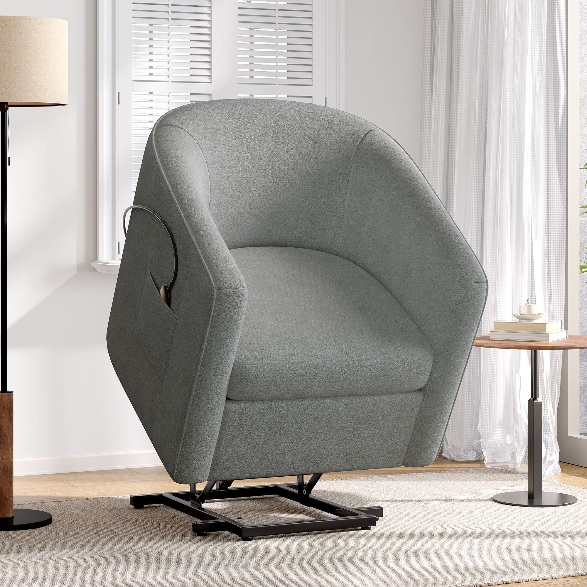 Power Lift Recliner Barrel Shape Reclining Chair With Footrest And Side Pocket - Image 7