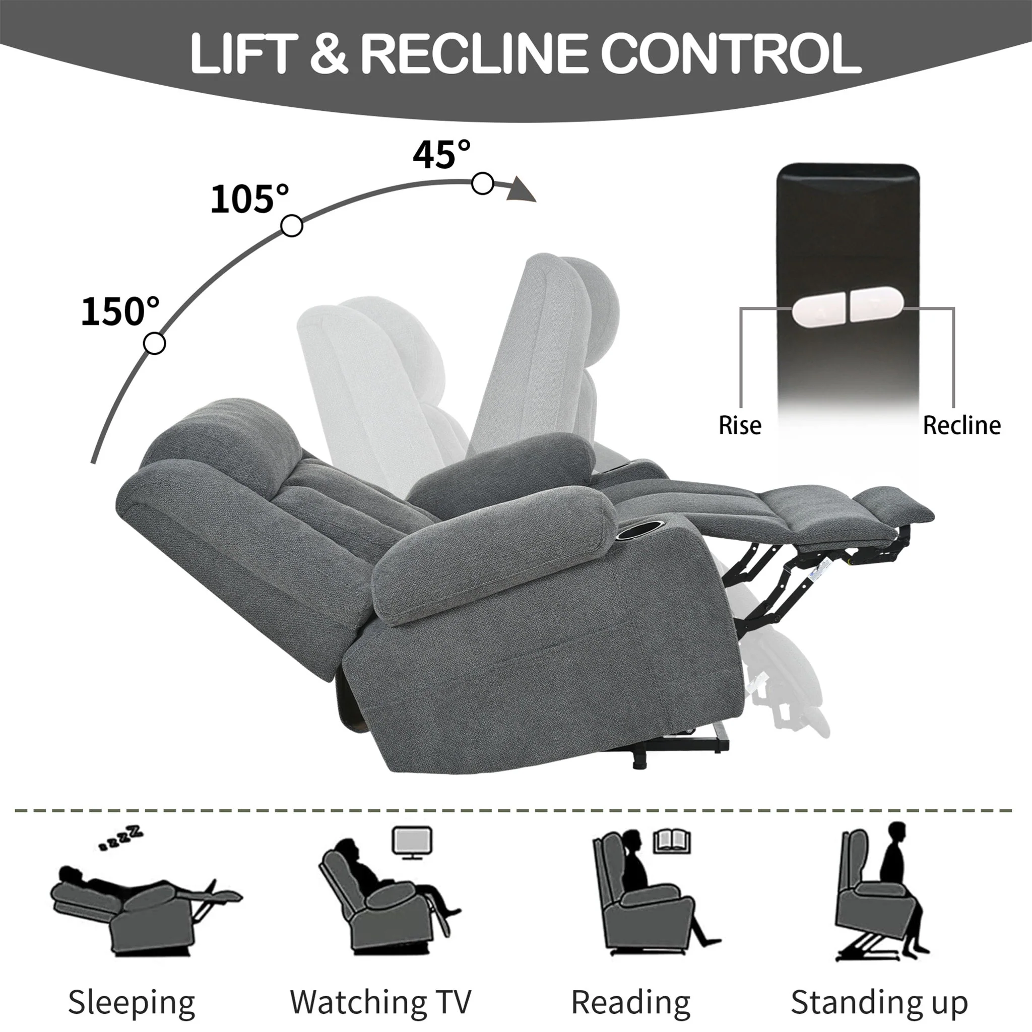 Power Lift Recliner Chair With Extended Footrest, Remote Control, Cup Holders, And Side Pockets - Image 4
