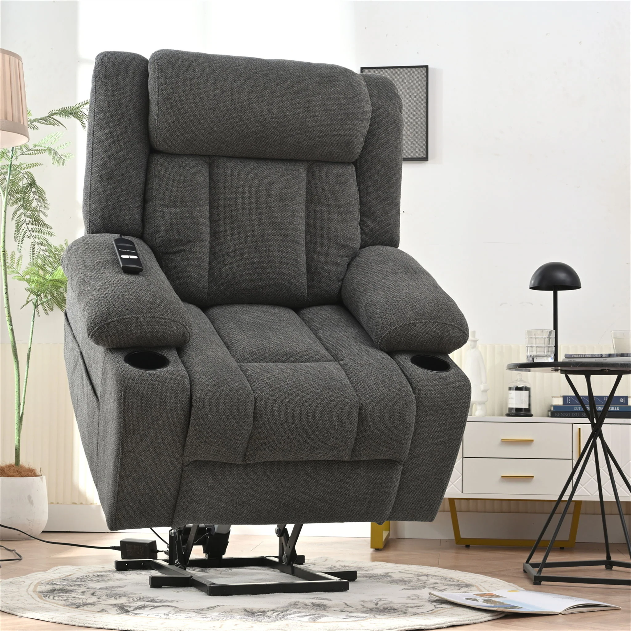 Power Lift Recliner Chair With Extended Footrest, Remote Control, Cup Holders, And Side Pockets - Image 7