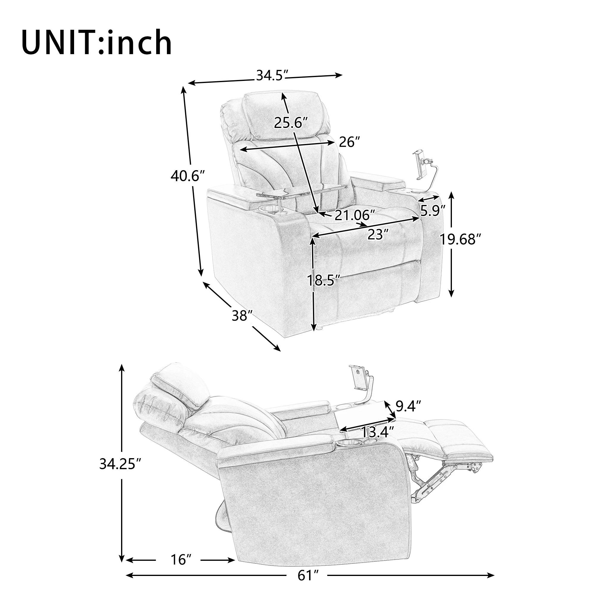 Power Motion Recliner Electric Power Recliner With USB Charging Port, Hidden Arm Storage, Convenient Cup Holder And tooth Speaker - Image 16