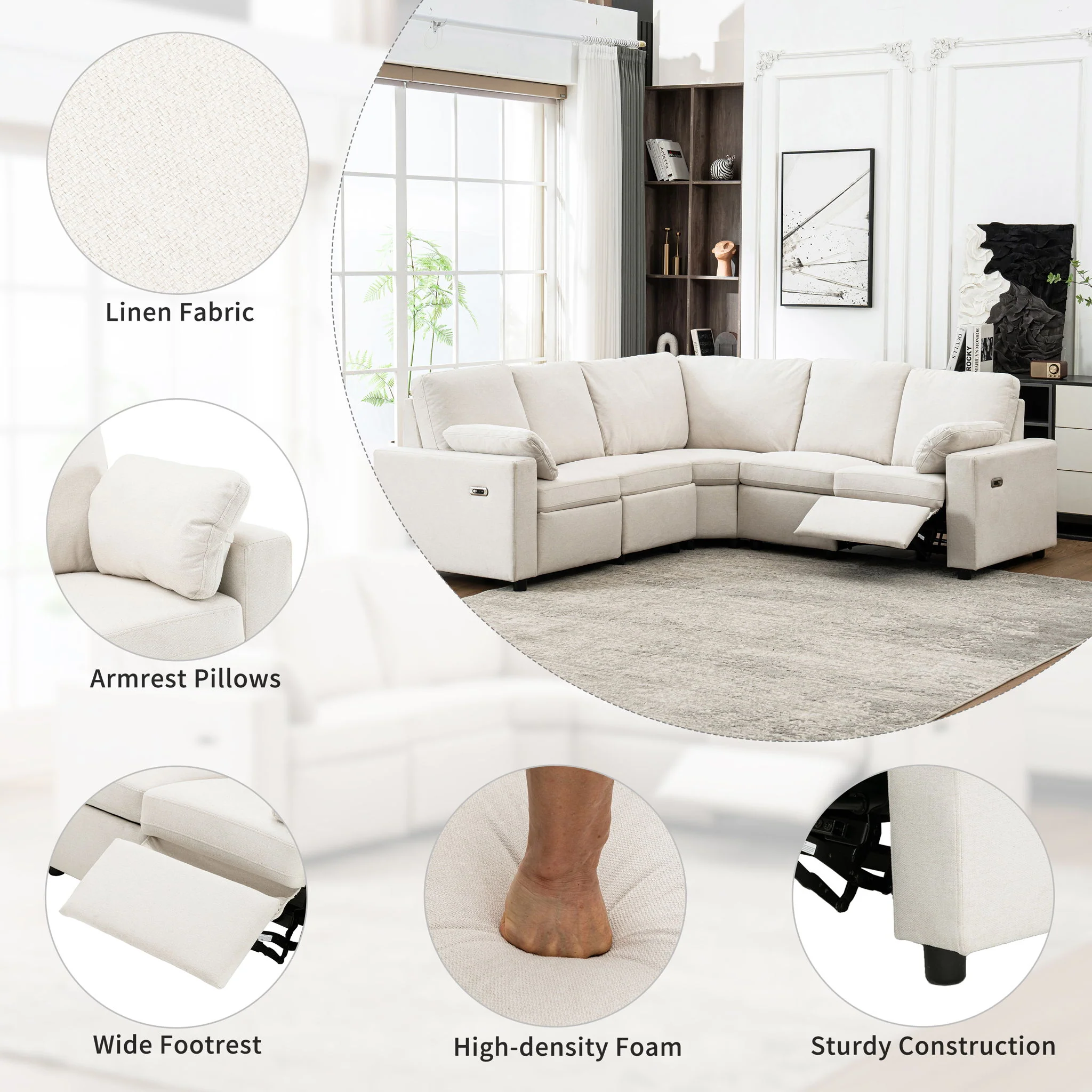 Power Recliner Sectional Sofa Home Theater Reclining Sofa With Two USB Ports, Two Storage Drawers For Living Room - Image 10