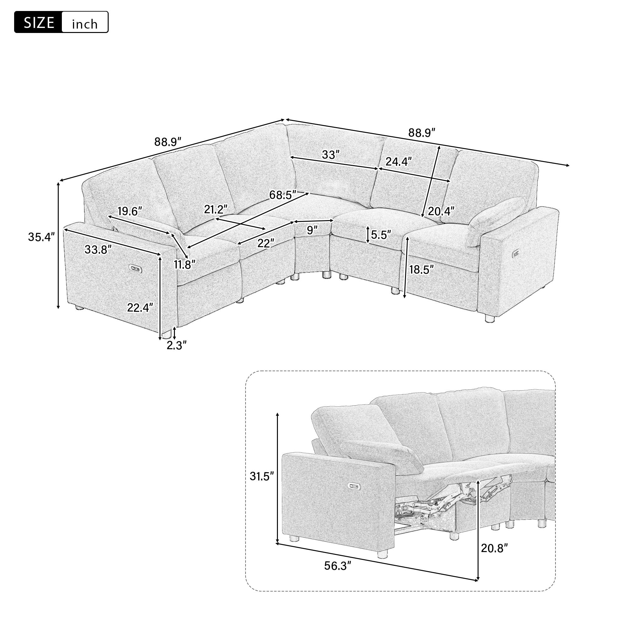Power Recliner Sectional Sofa Home Theater Reclining Sofa With Two USB Ports, Two Storage Drawers For Living Room - Image 9