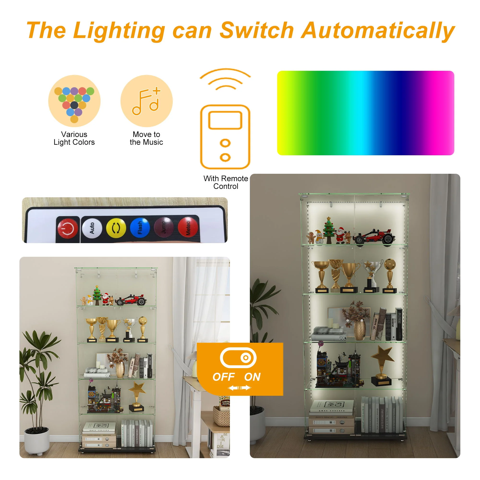 Premium 5 Tier Glass Display Case With 5 Dynamic LED Modes - Image 5