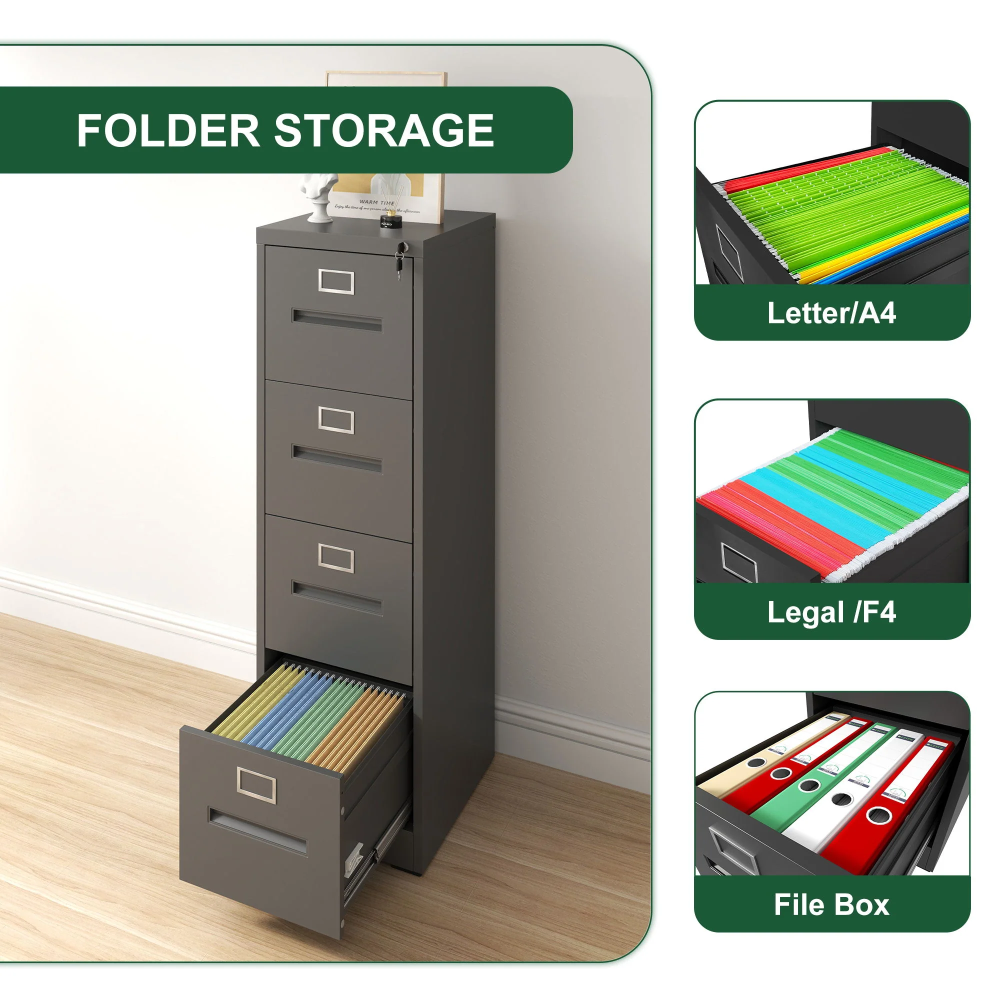 Premium Drawer File Cabinet With Lock, Metal Vertical Design, A4 Legal / Letter Size - Image 10