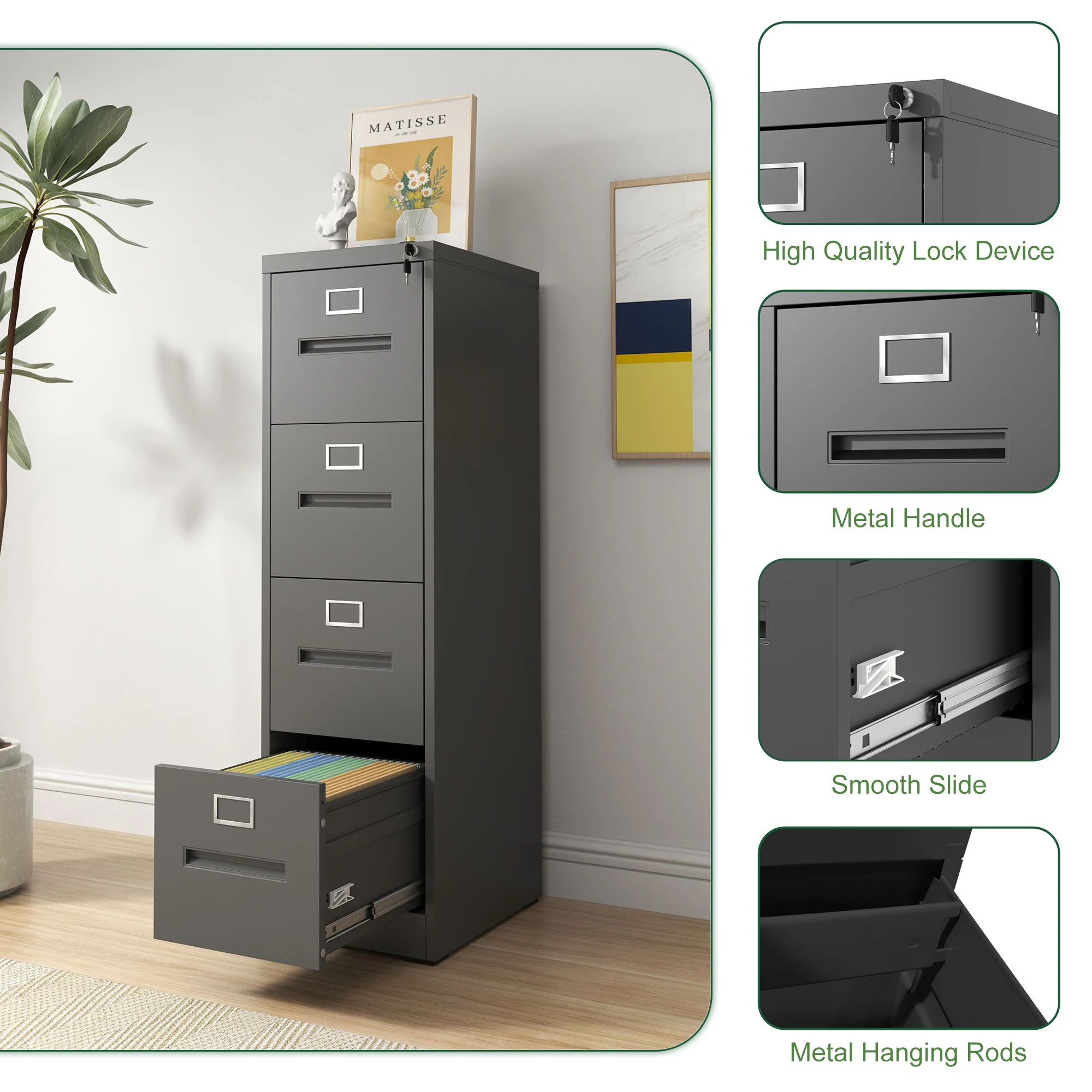 Premium Drawer File Cabinet With Lock, Metal Vertical Design, A4 Legal / Letter Size - Image 18