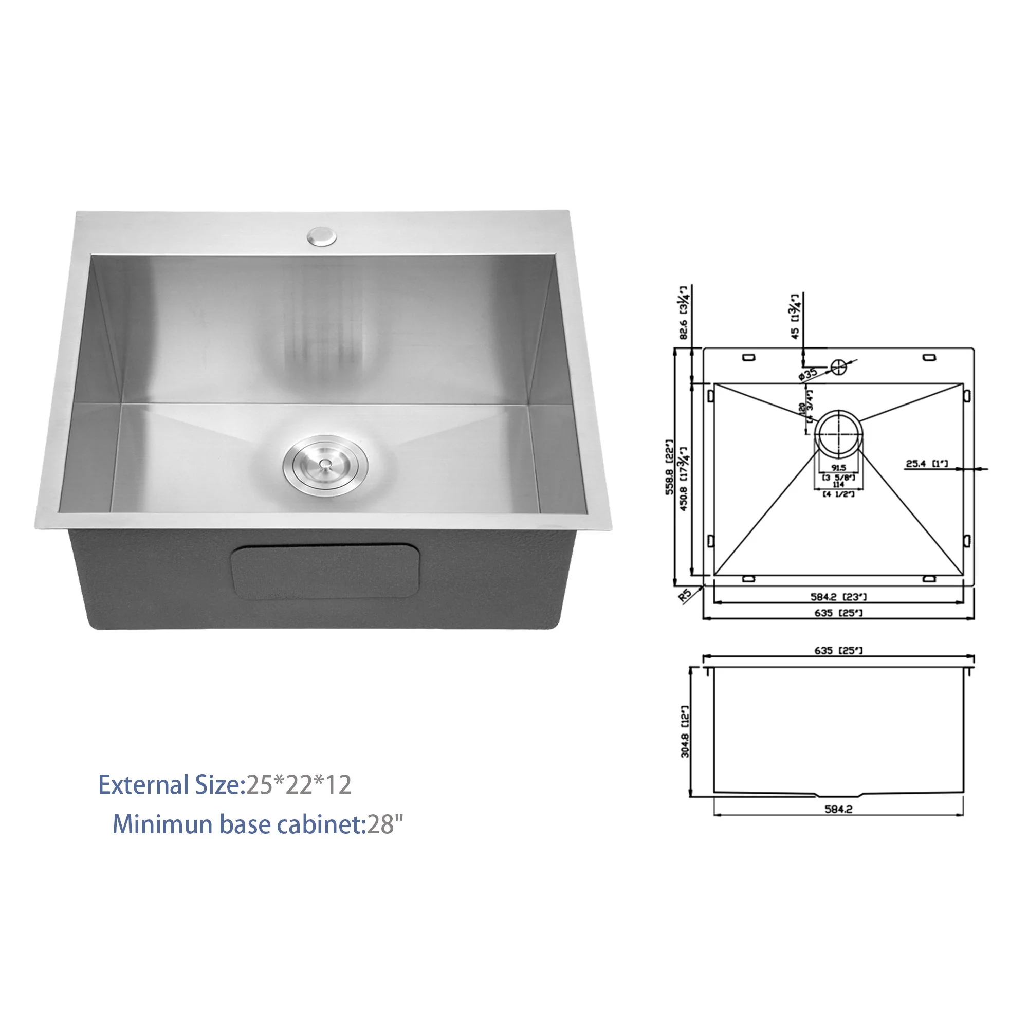 Premium Laundry Drop In Utility Sink 16 Gauge Stainless Steel, Topmount - Image 5