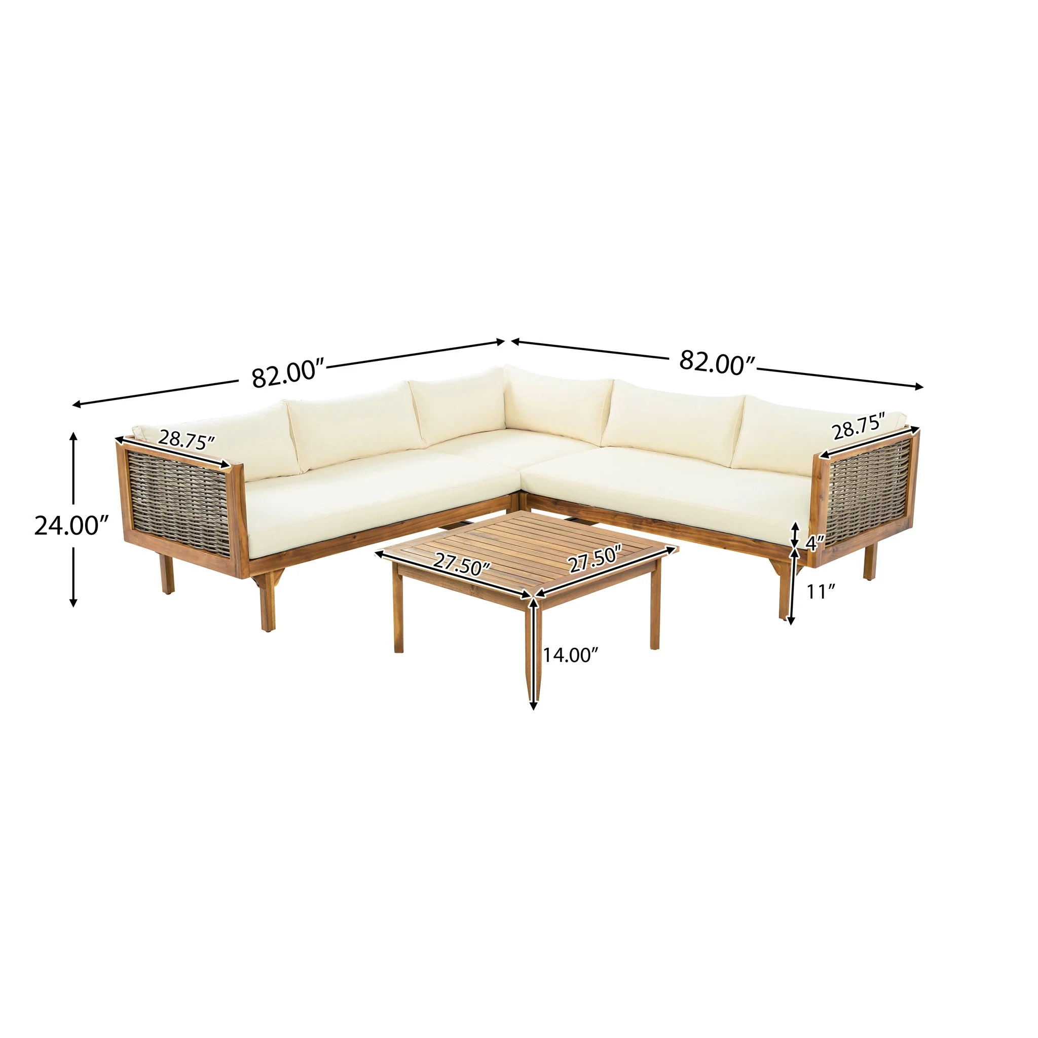 Premium Outdoor Sofa Set With Waterproof Cushions Sectional Seating Group With Acacia Wood And Wicker - Brown Mix / Beige - Image 6