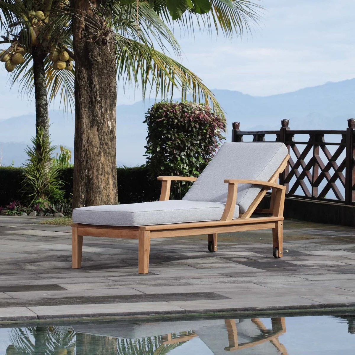 Premium Teak Wood Outdoor Chaise Lounge Adjustable Back Solid Teak Patio Lounger - Image 16