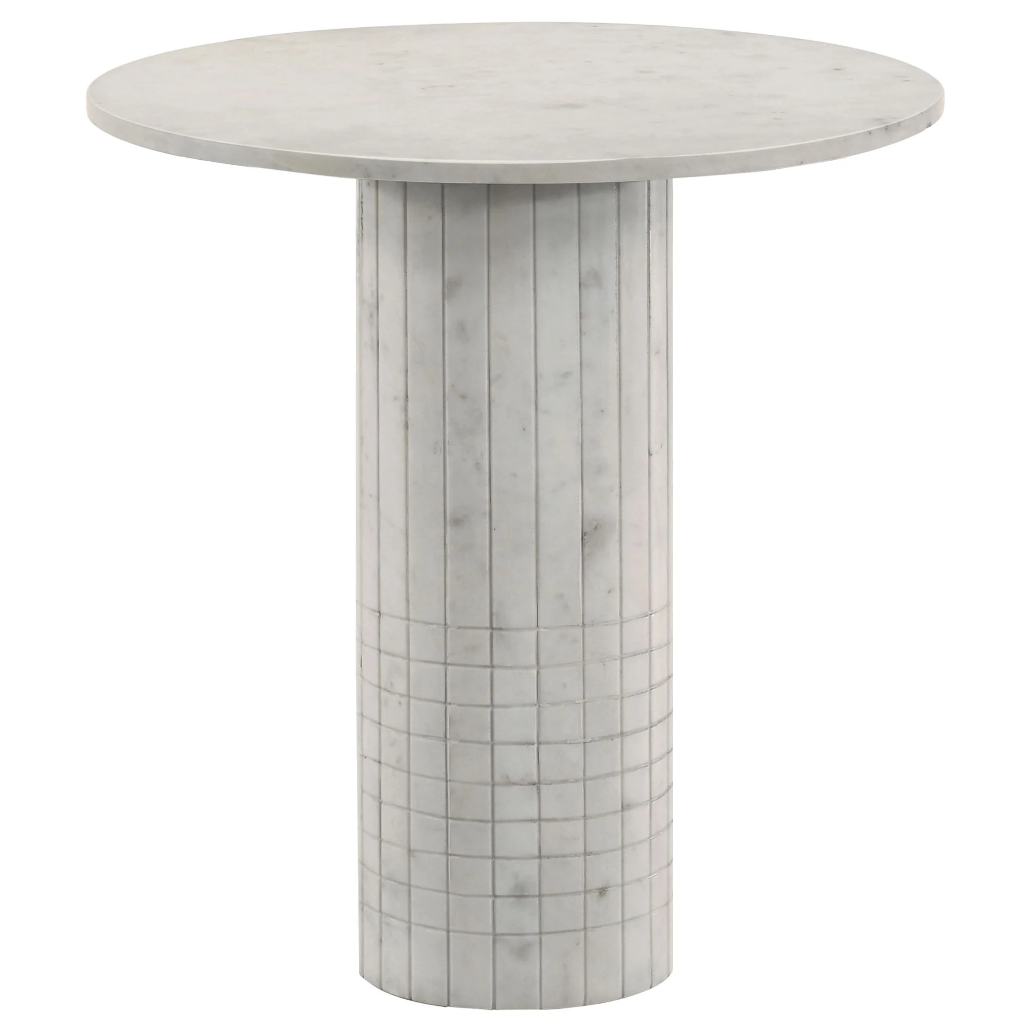 Preston - 2 Piece Coffee And End Table Set With Cylindrical Pedestal Bases, Round Design - White - Image 8
