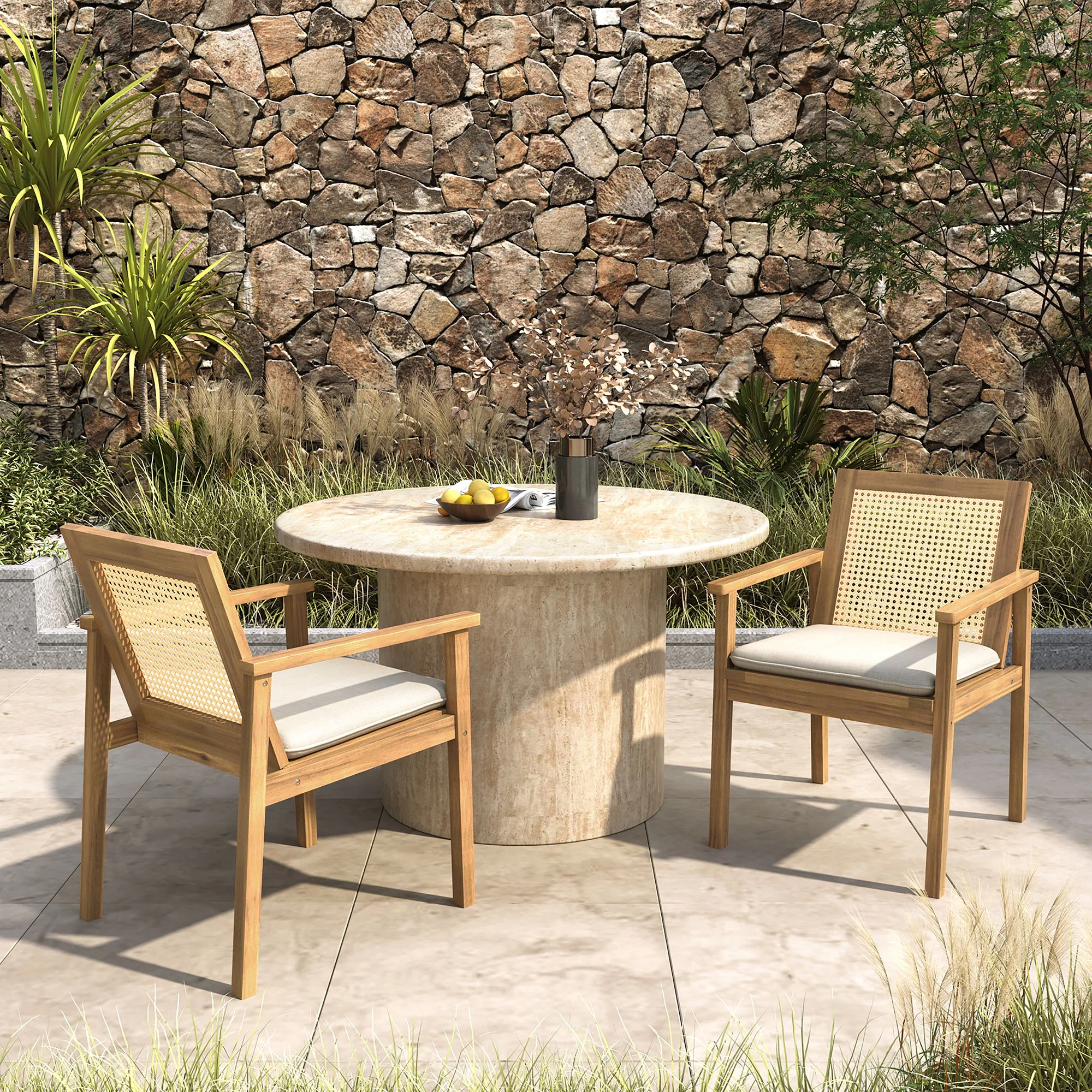 Preston - Outdoor Dining Chair With Cushion (Set of 2) - Teak / Beige - Image 4