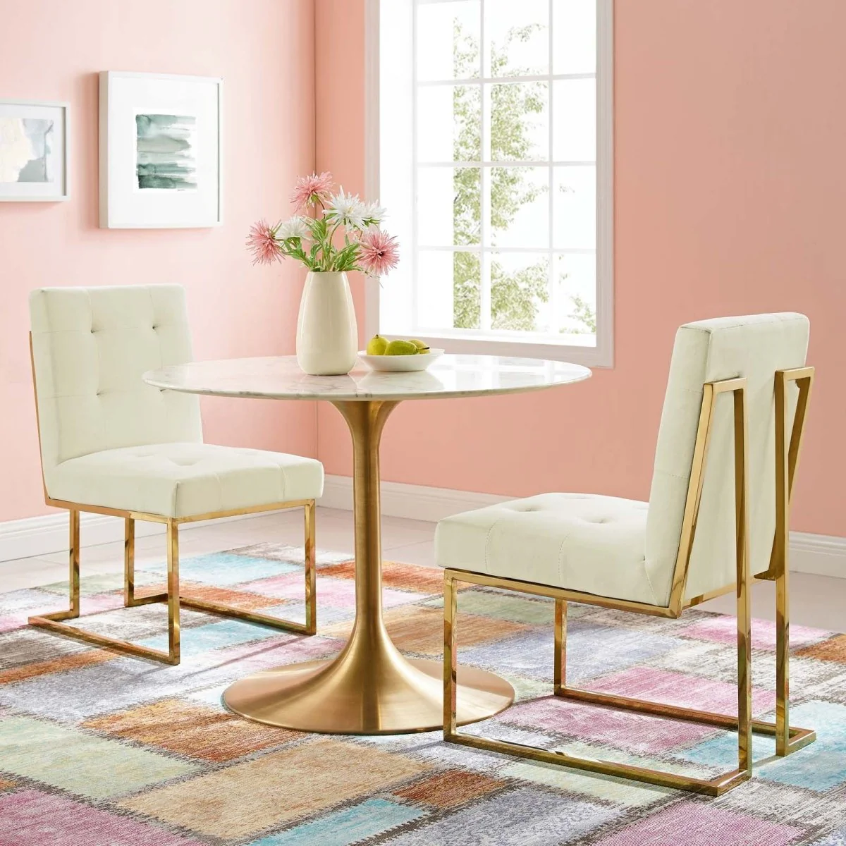 Privy Gold Stainless Steel Performance Velvet Dining Chair Set of 2 - Image 12