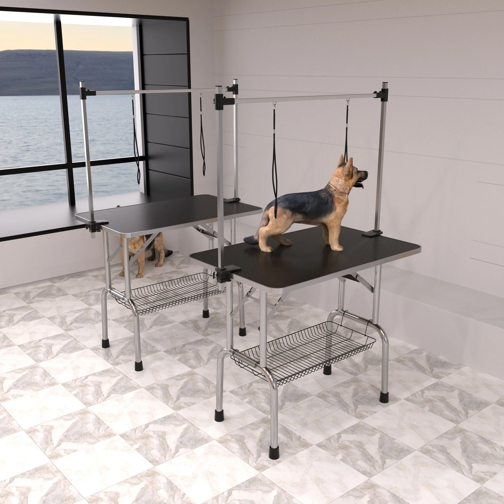 Professional Dog Pet Grooming Table Large Adjustable Heavy Duty Portable With Arm & Noose & Mesh Tray - Black - Image 8