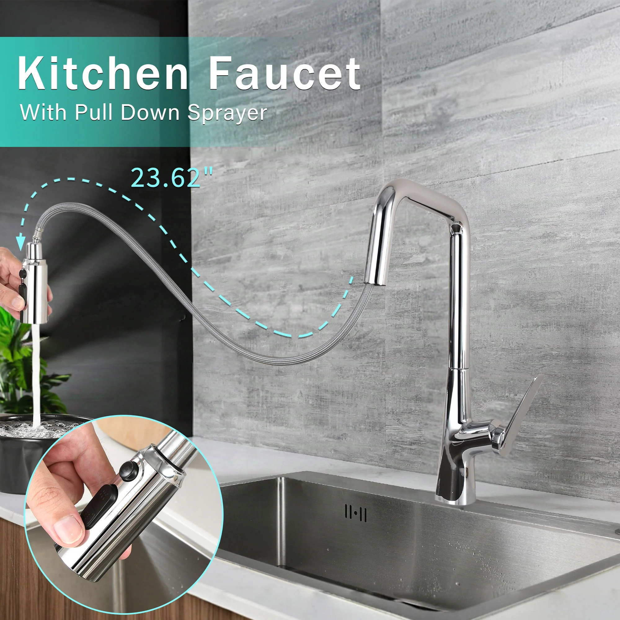 Professional Kitchen Faucet With 3 Function 360 Sprayer And 1 Touch Switching - Image 11