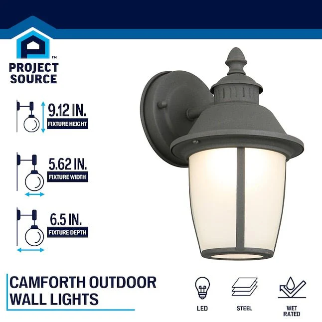 Project Source Camforth Matte Black Outdoor Wall Light - Image 2